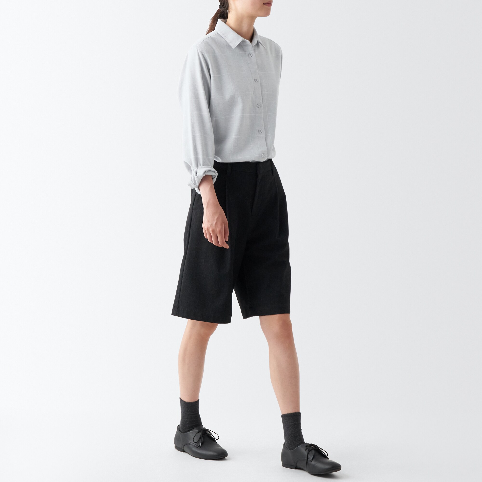 両面起毛フランネルレギュラーカラー長袖シャツ（婦人）