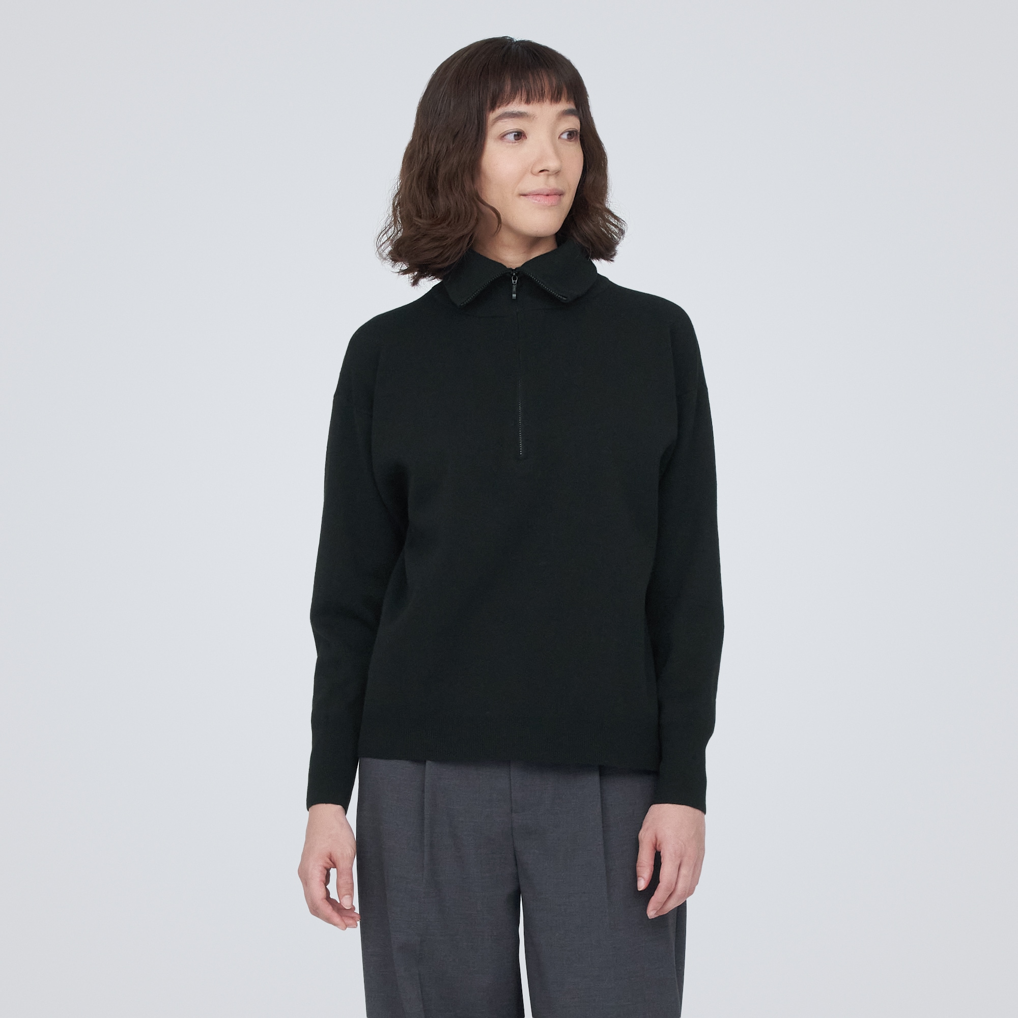 洗えるミラノリブ編みハーフジップセーター（婦人）