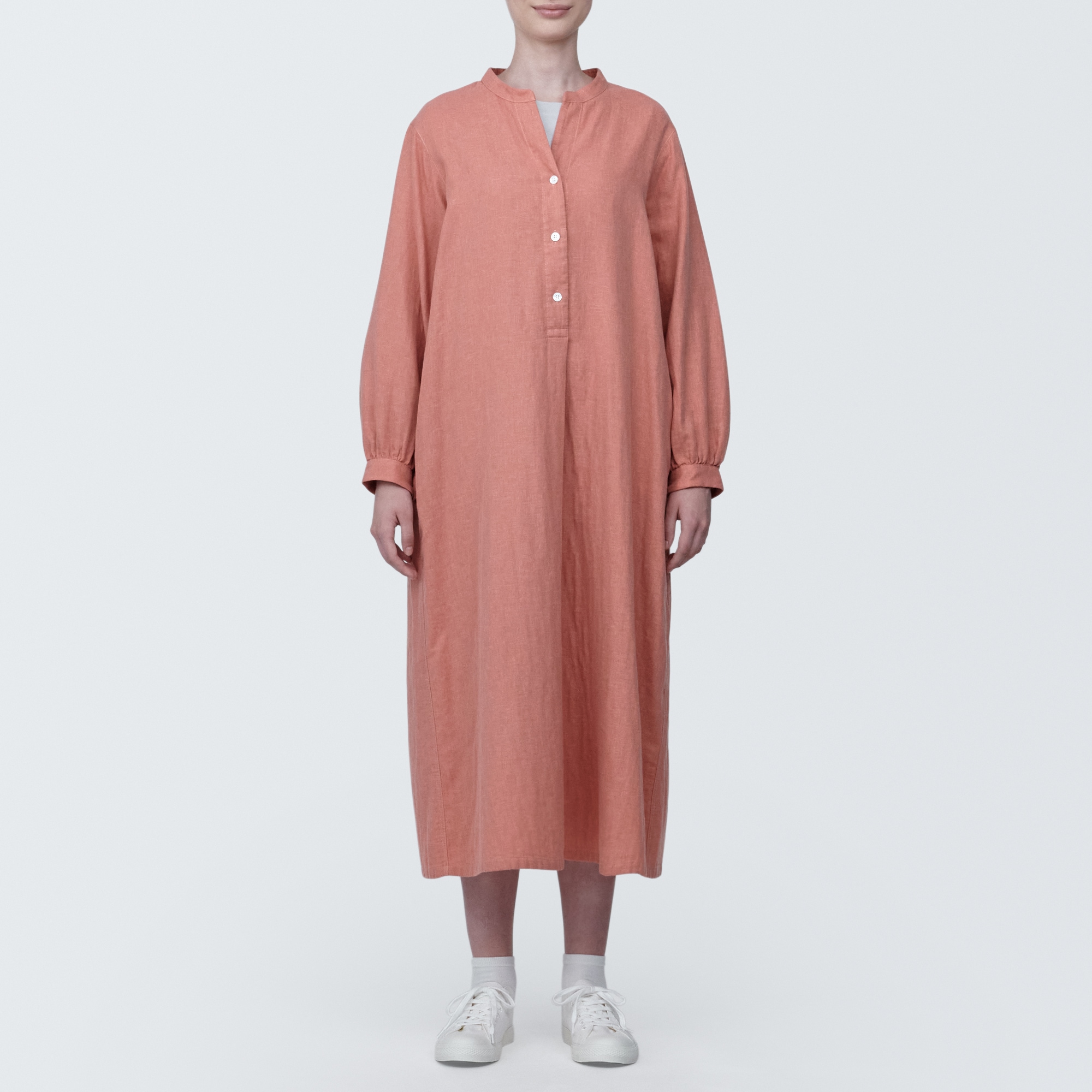 婦人　カポック混二重ガーゼ　長袖ワンピース