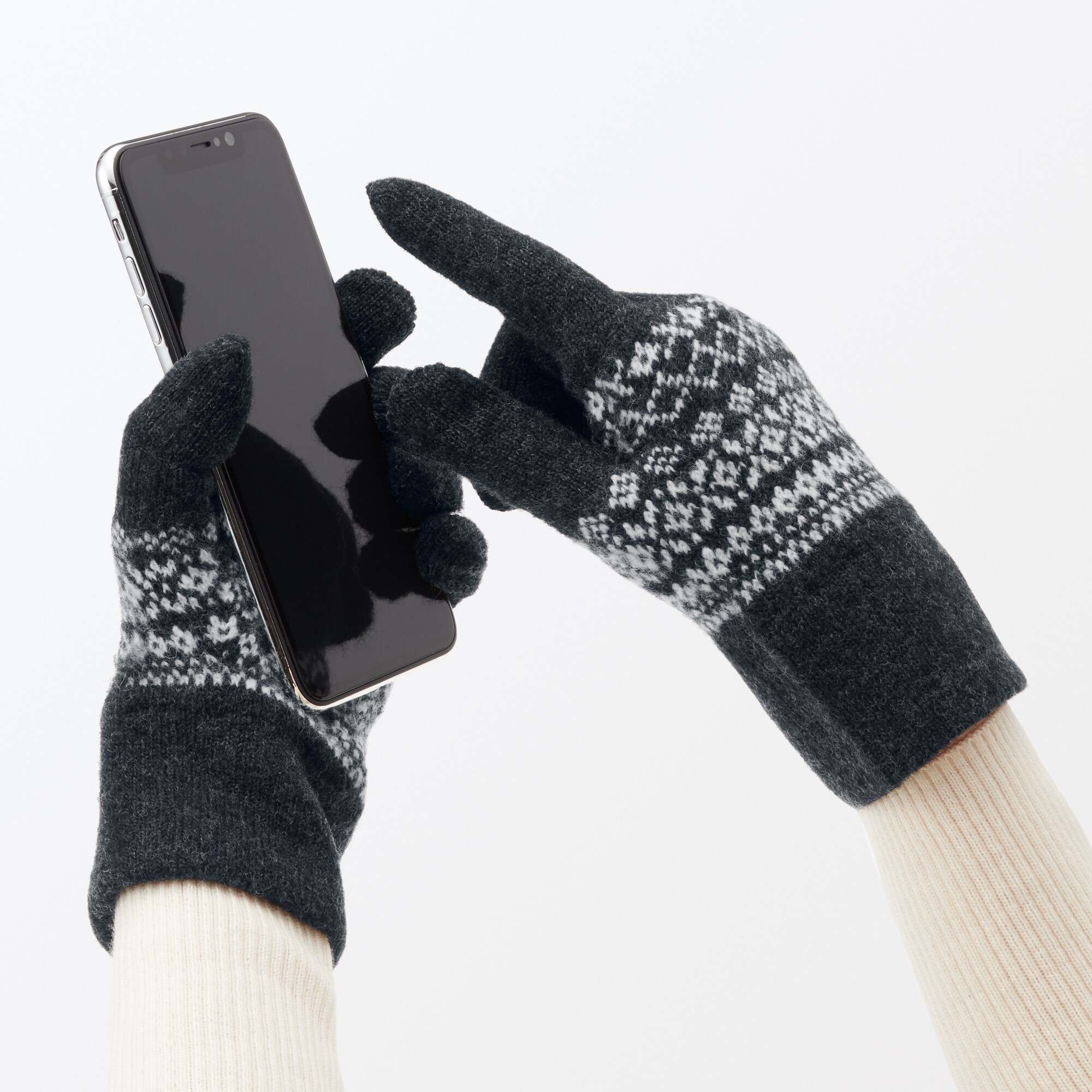ウール混　裏起毛　タッチパネル　手袋（柄）