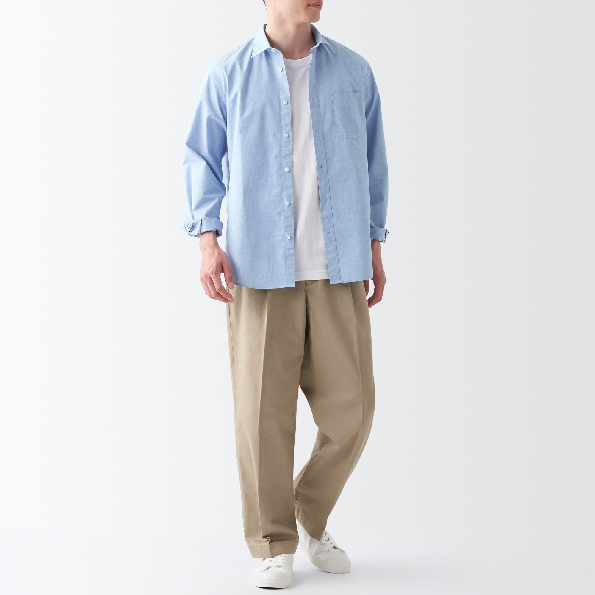 洗いざらしブロード長袖シャツ