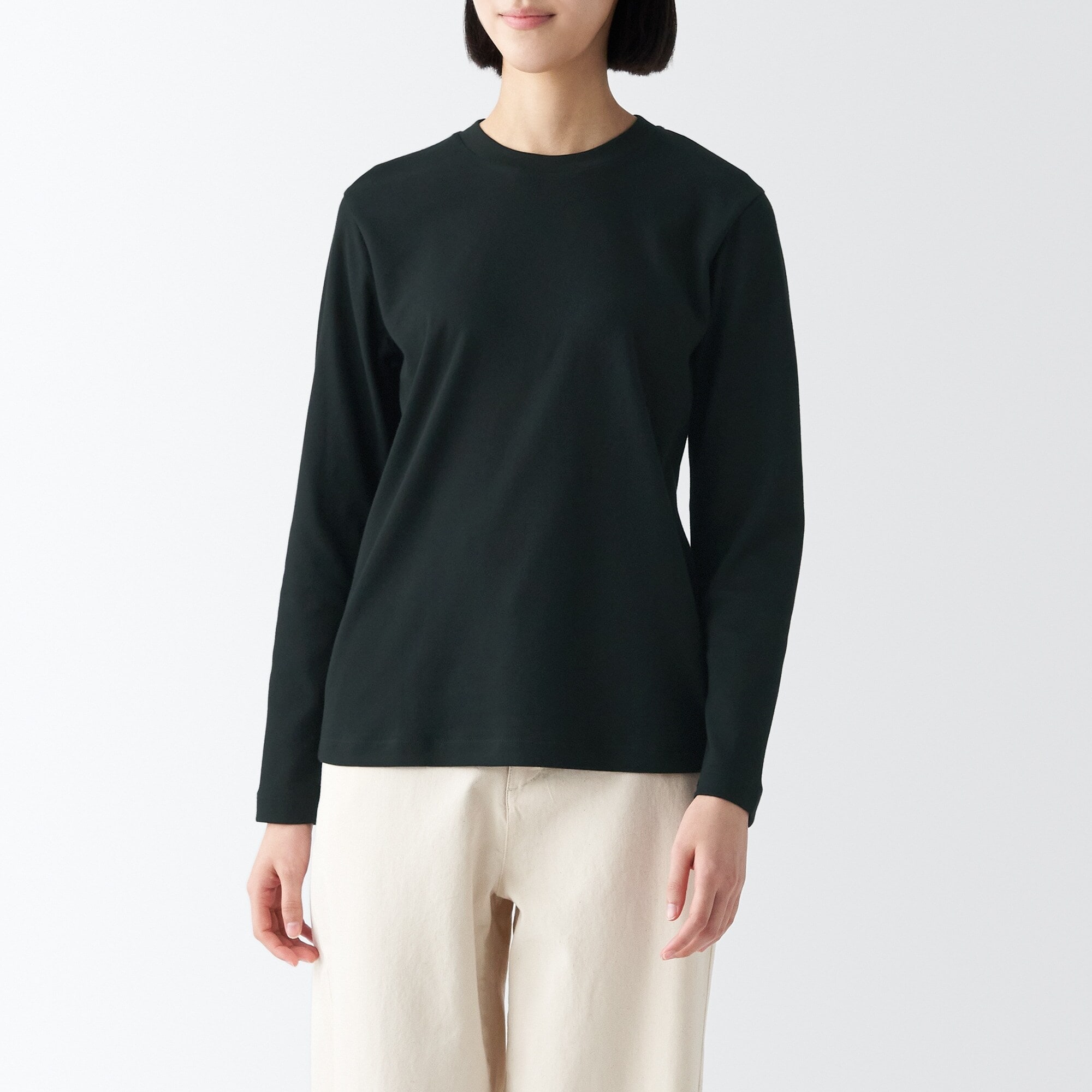 婦人　スムース編みクルーネック長袖Ｔシャツ