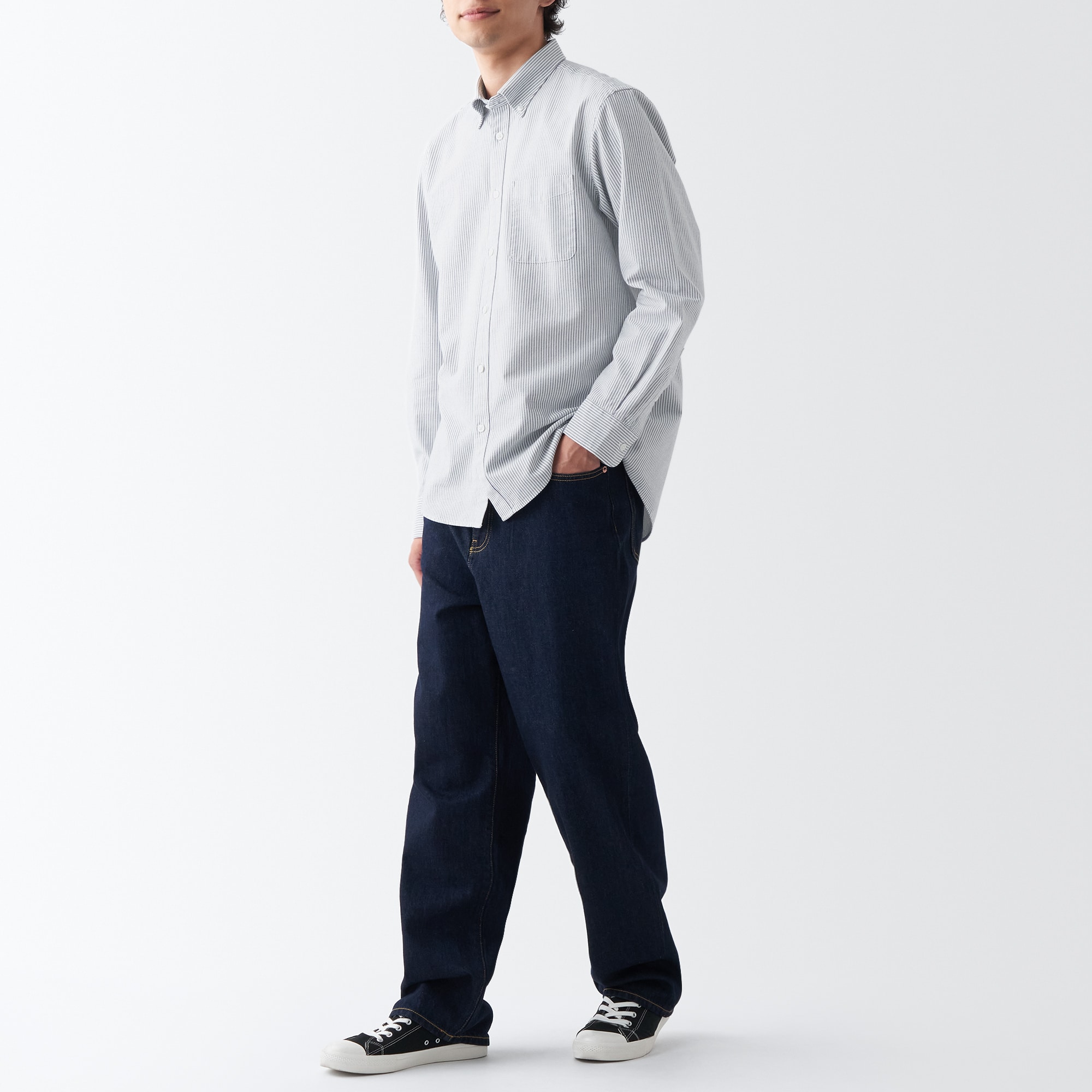 【新仕様・ハンガーループなし】洗いざらしオックスボタンダウン長袖シャツ