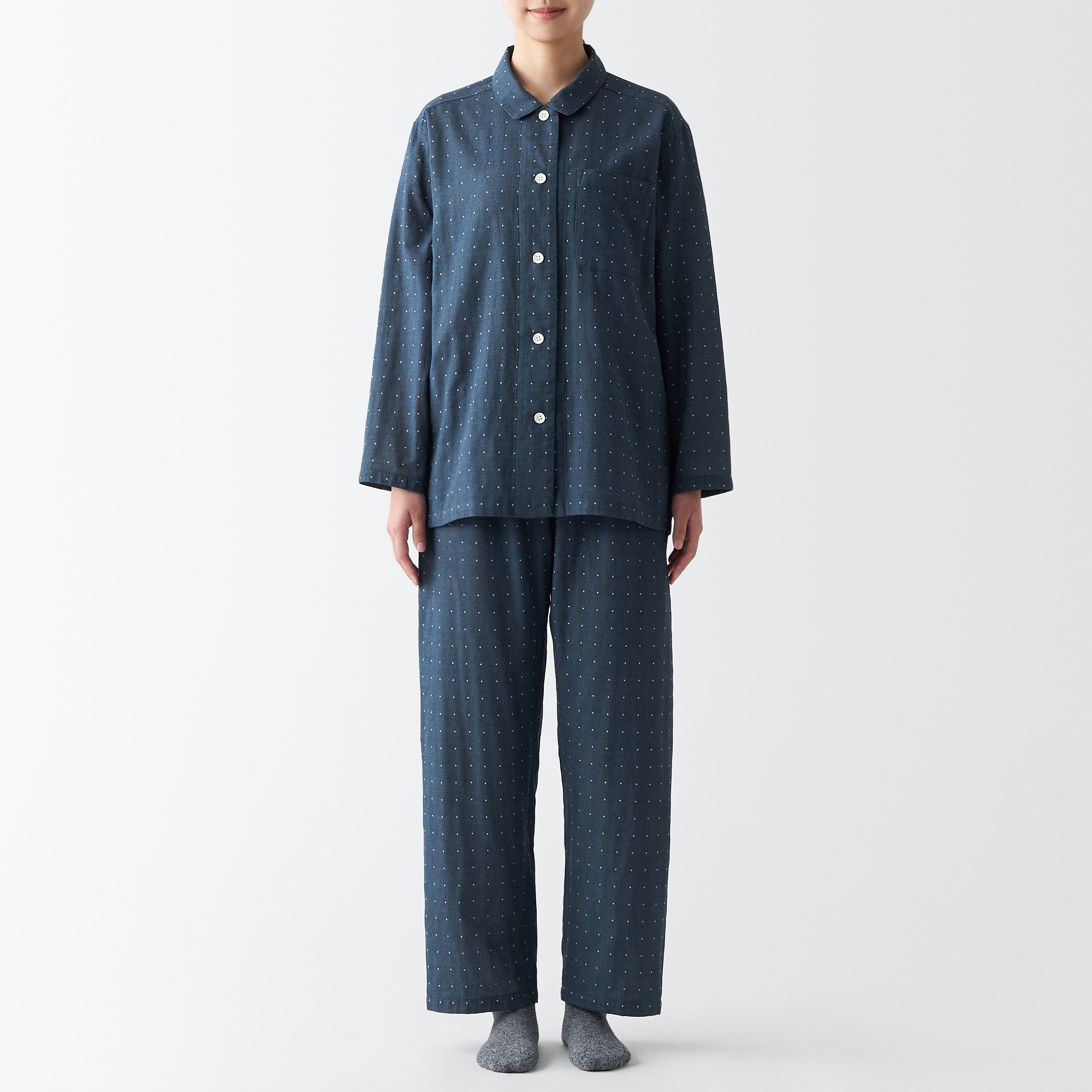 【年中着られる定番】脇に縫い目のない　二重ガーゼパジャマ