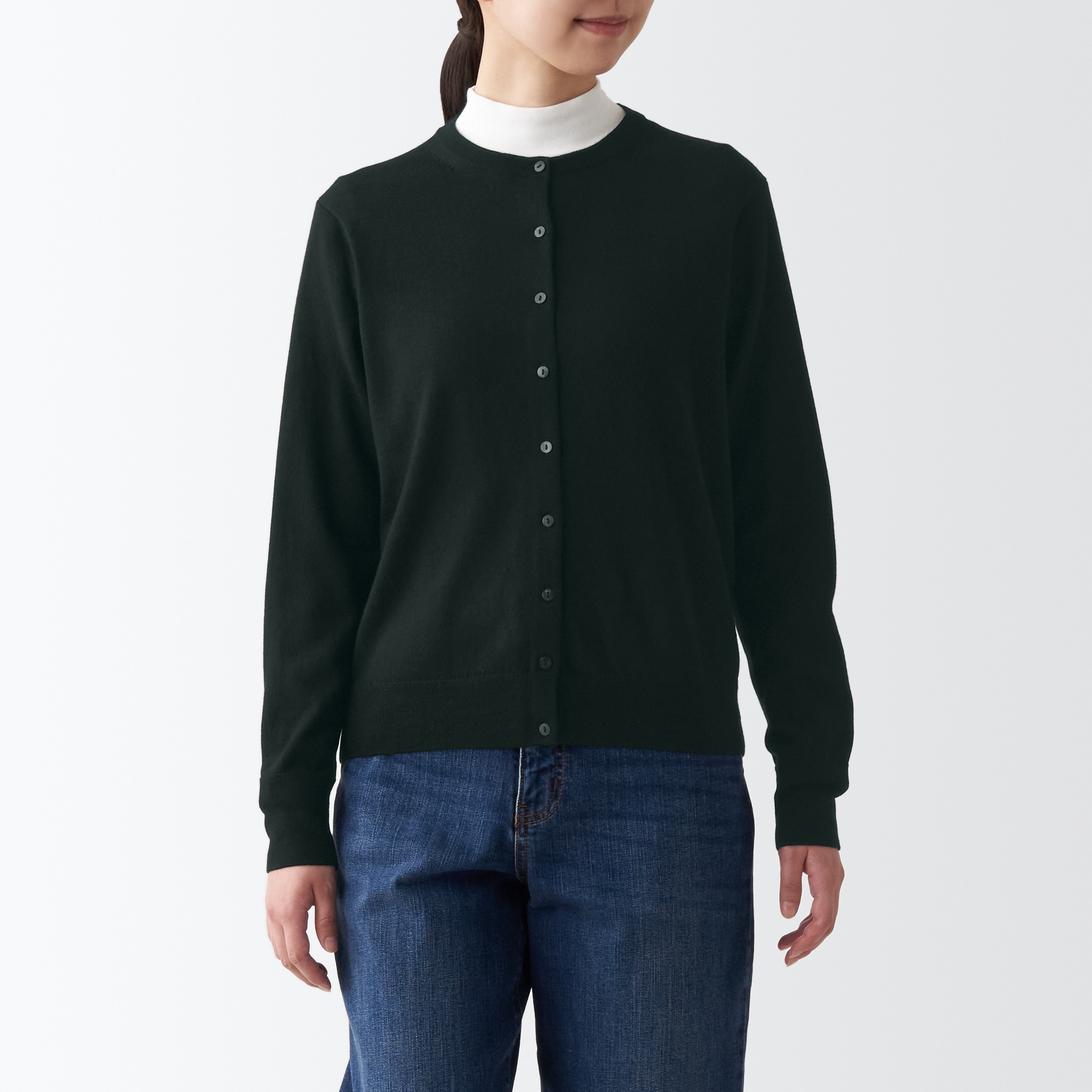 メリノウール洗えるクルーネックカーディガン