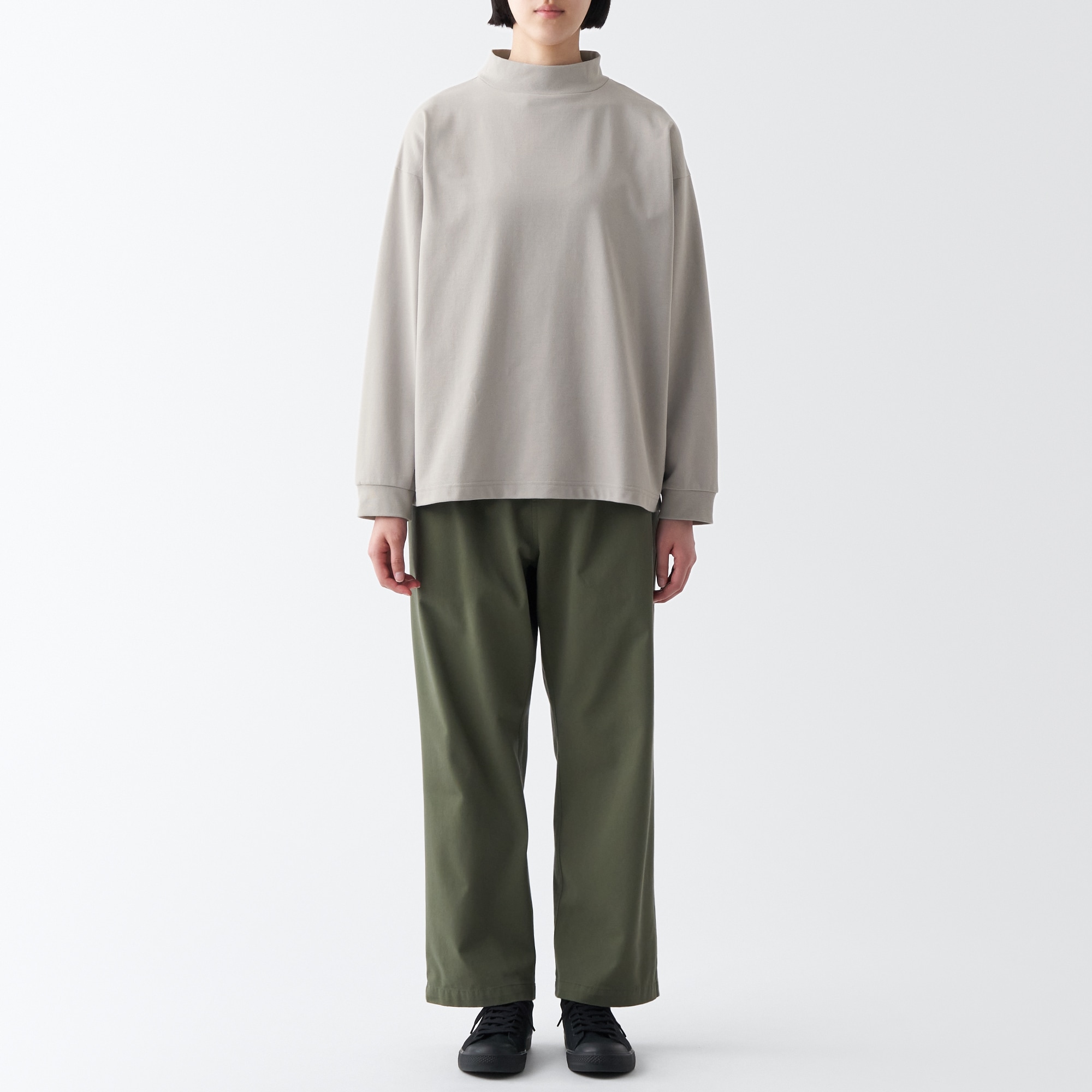 天竺編みハイネック長袖Ｔシャツ