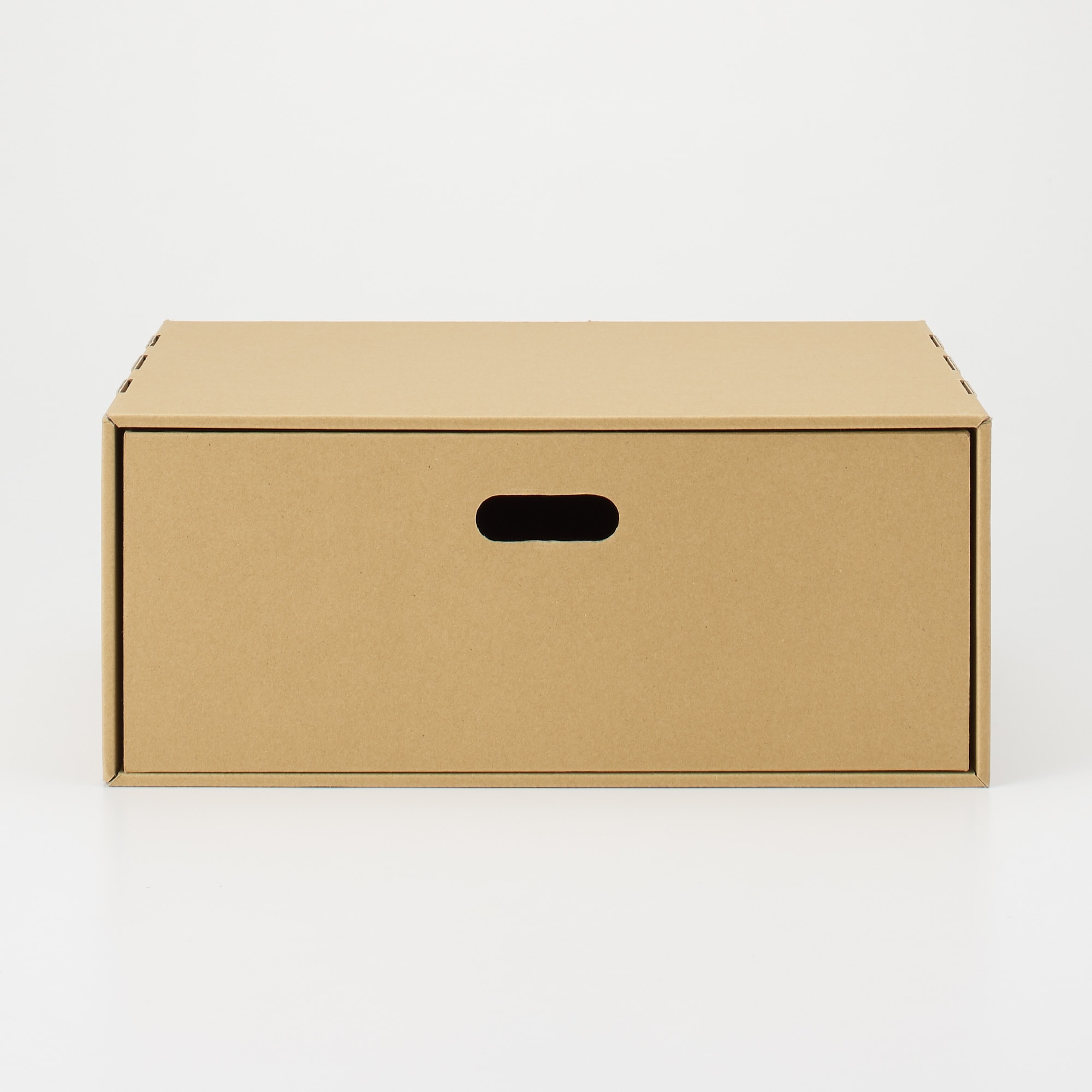 ダンボール収納ケース横ワイド　引出式　ベージュ　深型／約幅３７×奥行２６×高さ１６ｃｍ