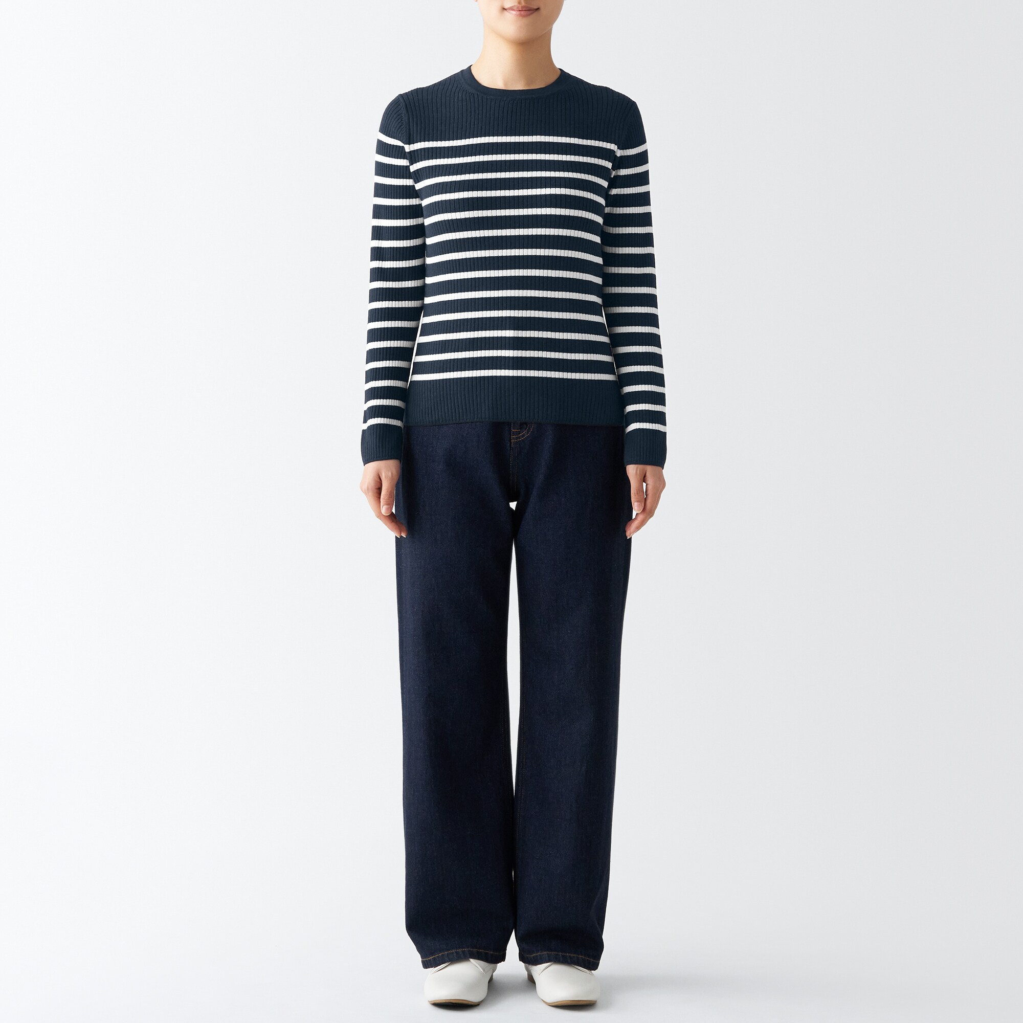 コットンシルクリブクルーネックセーター