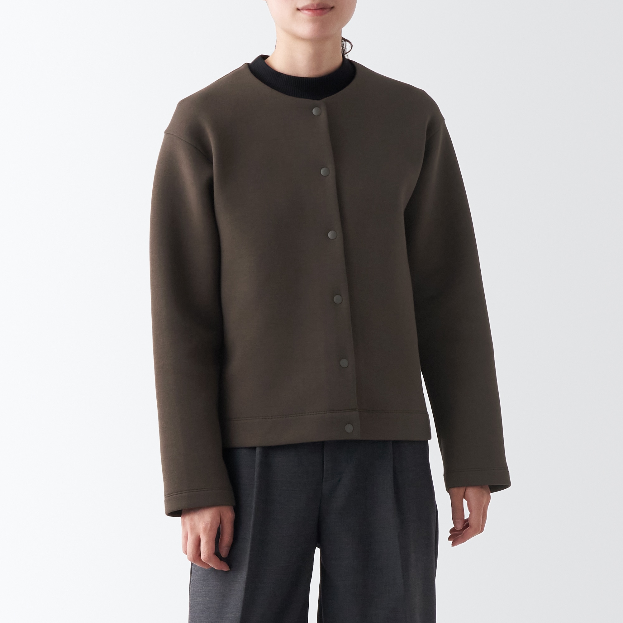 婦人　二重編みクルーネックスウェットカーディガン