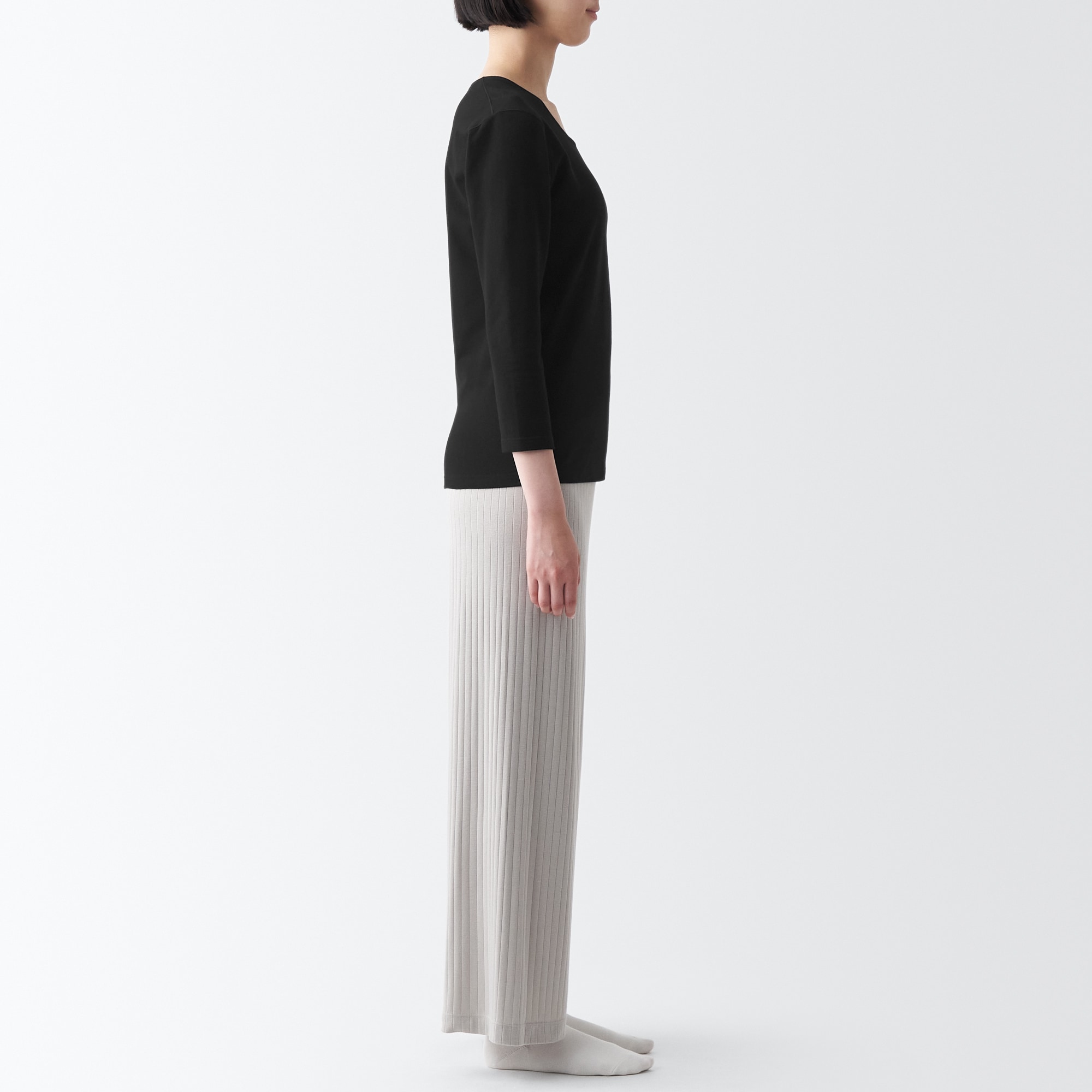 あったか綿　厚手　Ｕネック八分袖Ｔシャツ