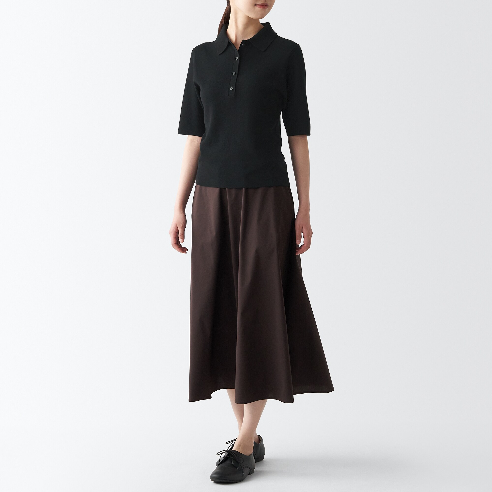 ＵＶカットリブ編み五分袖ポロセーター