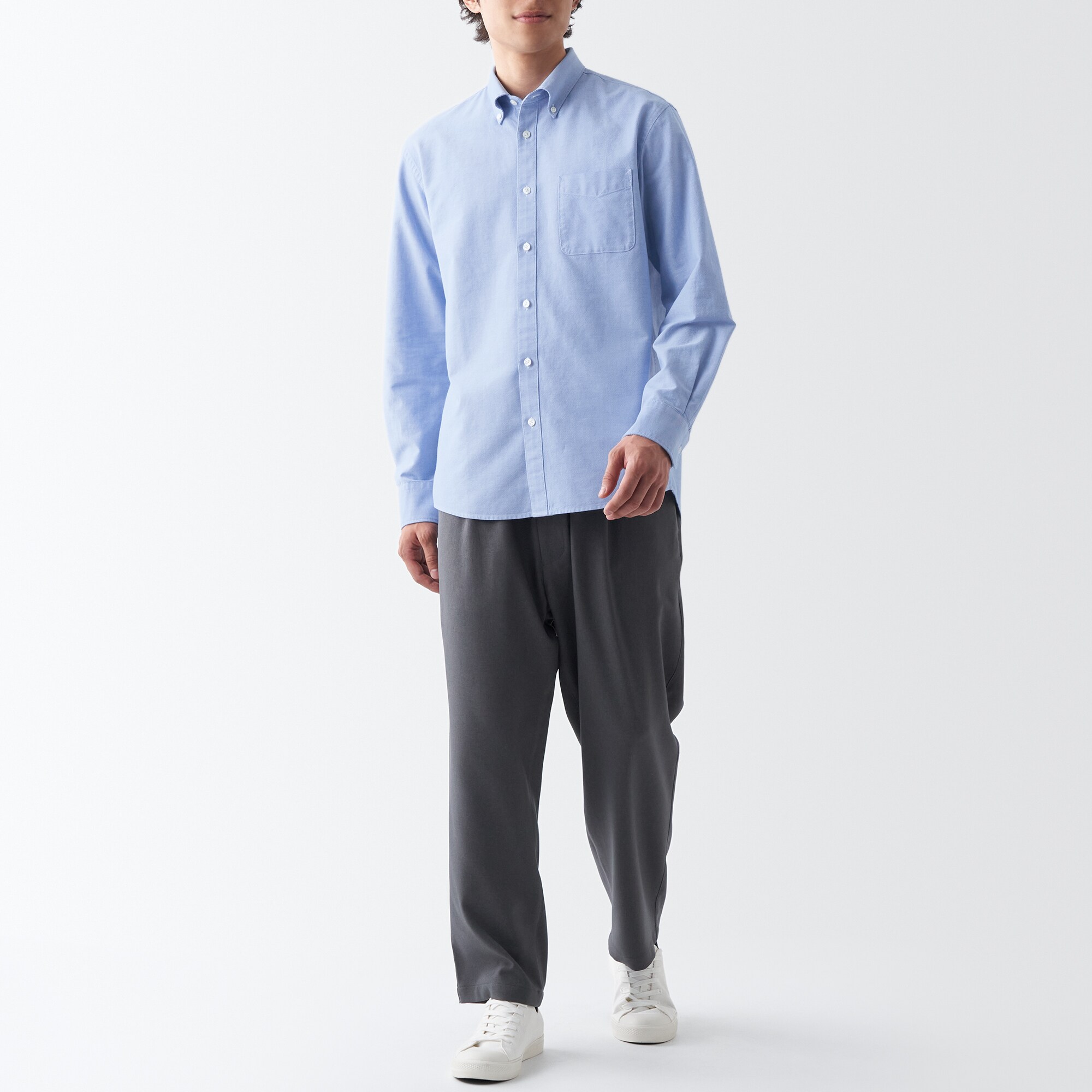 【新仕様・ハンガーループなし】洗いざらしオックスボタンダウン長袖シャツ