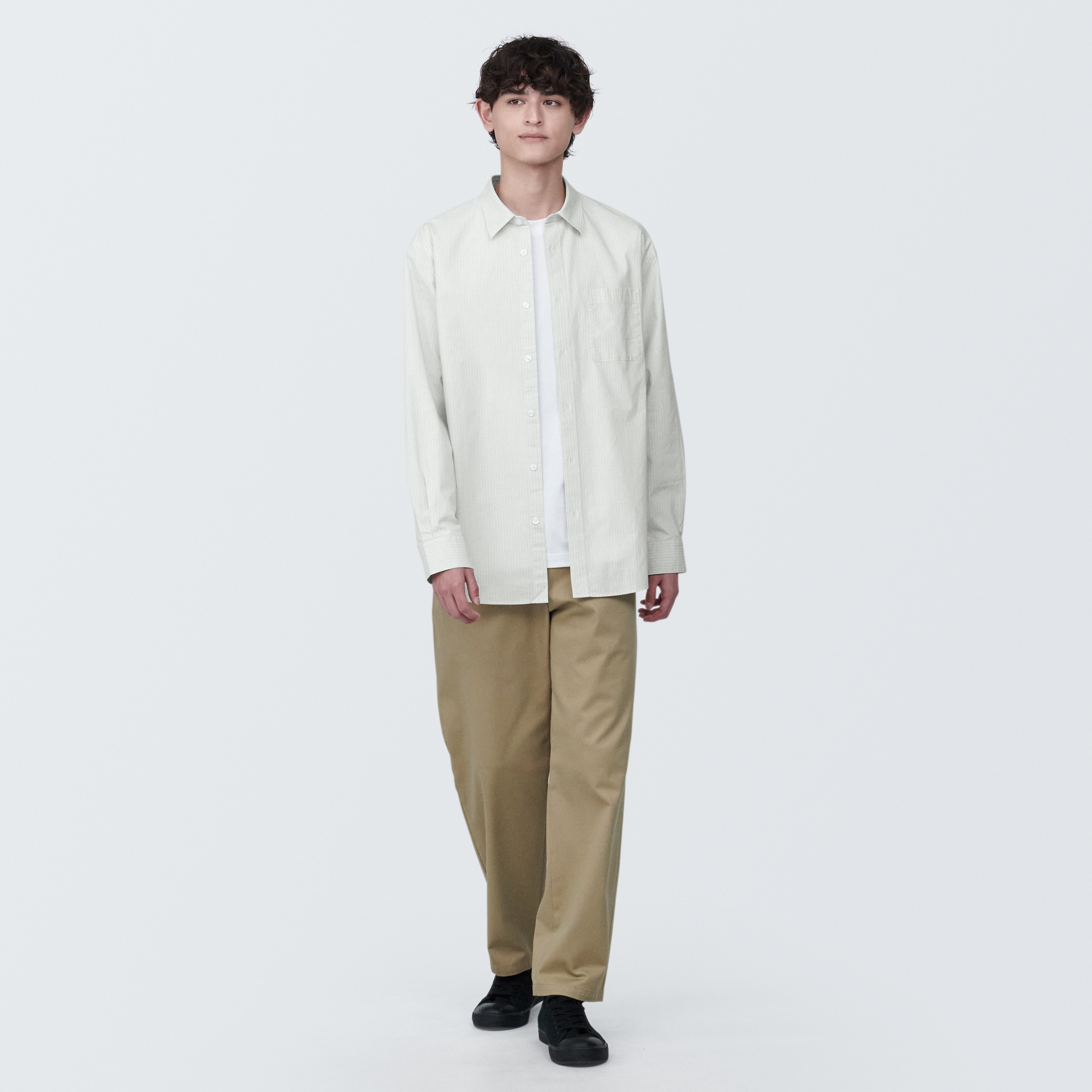 紳士　洗いざらしブロード長袖シャツ