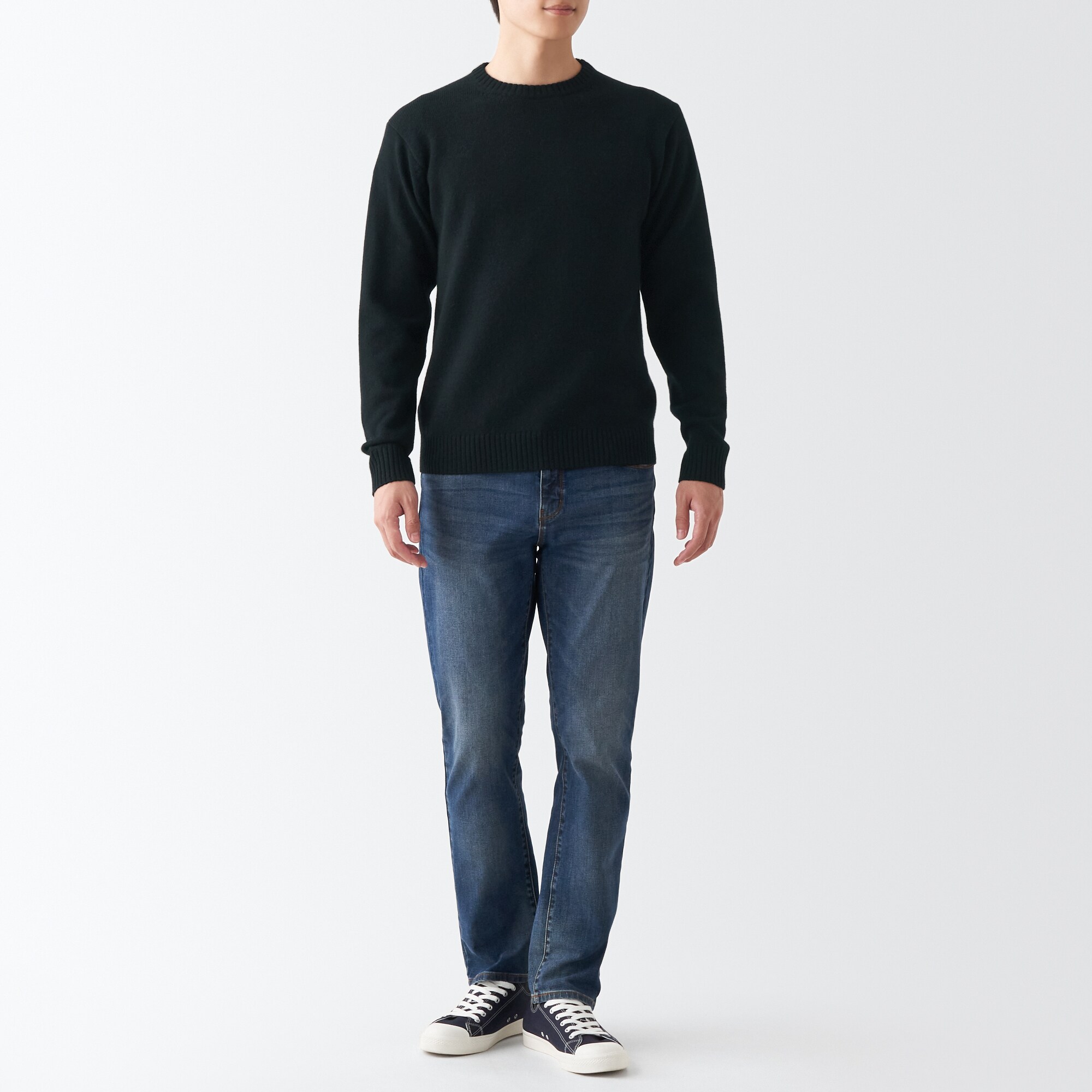 洗えるウールミドルゲージクルーネックセーター