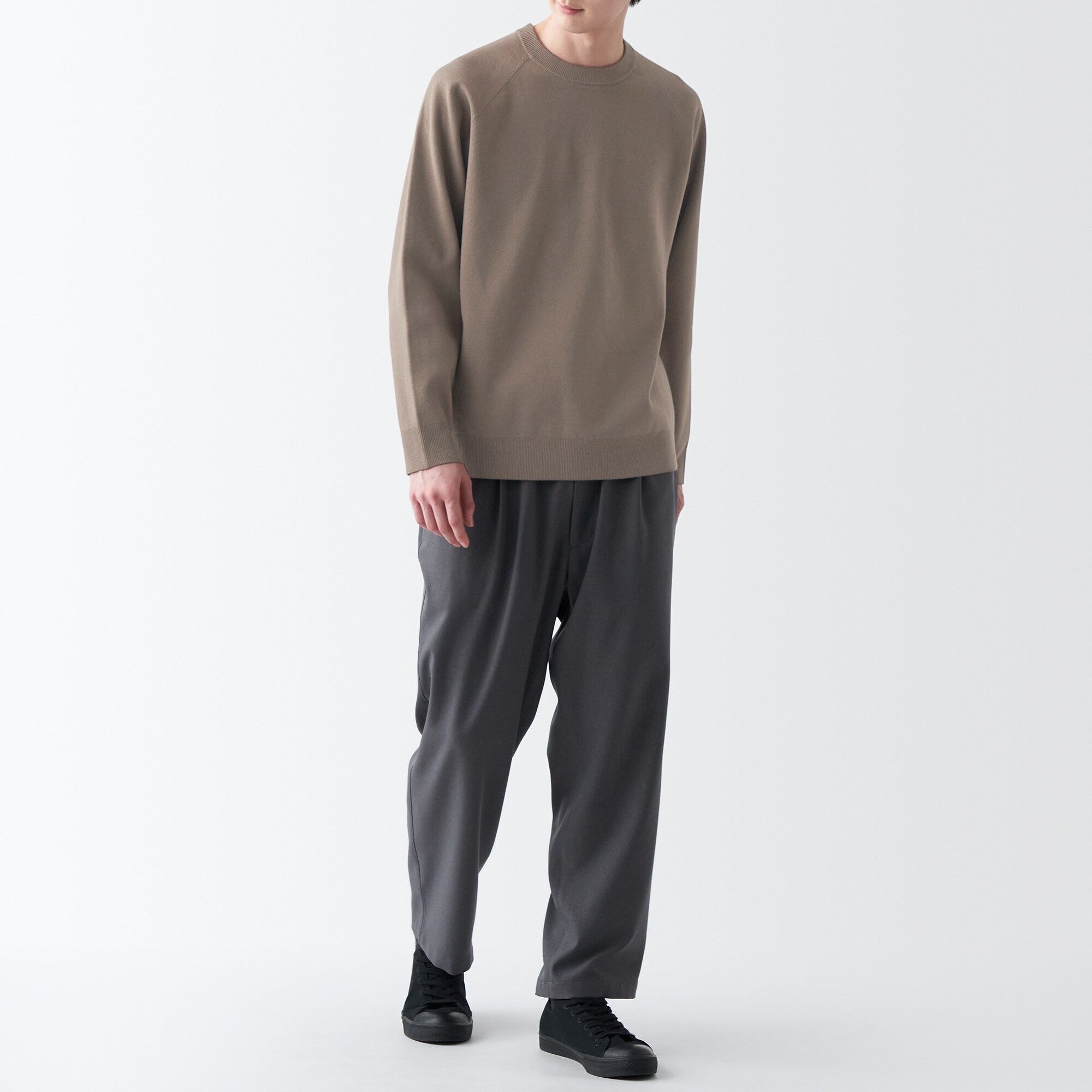 洗えるミラノリブ編みクルーネックワイドセーター（紳士）