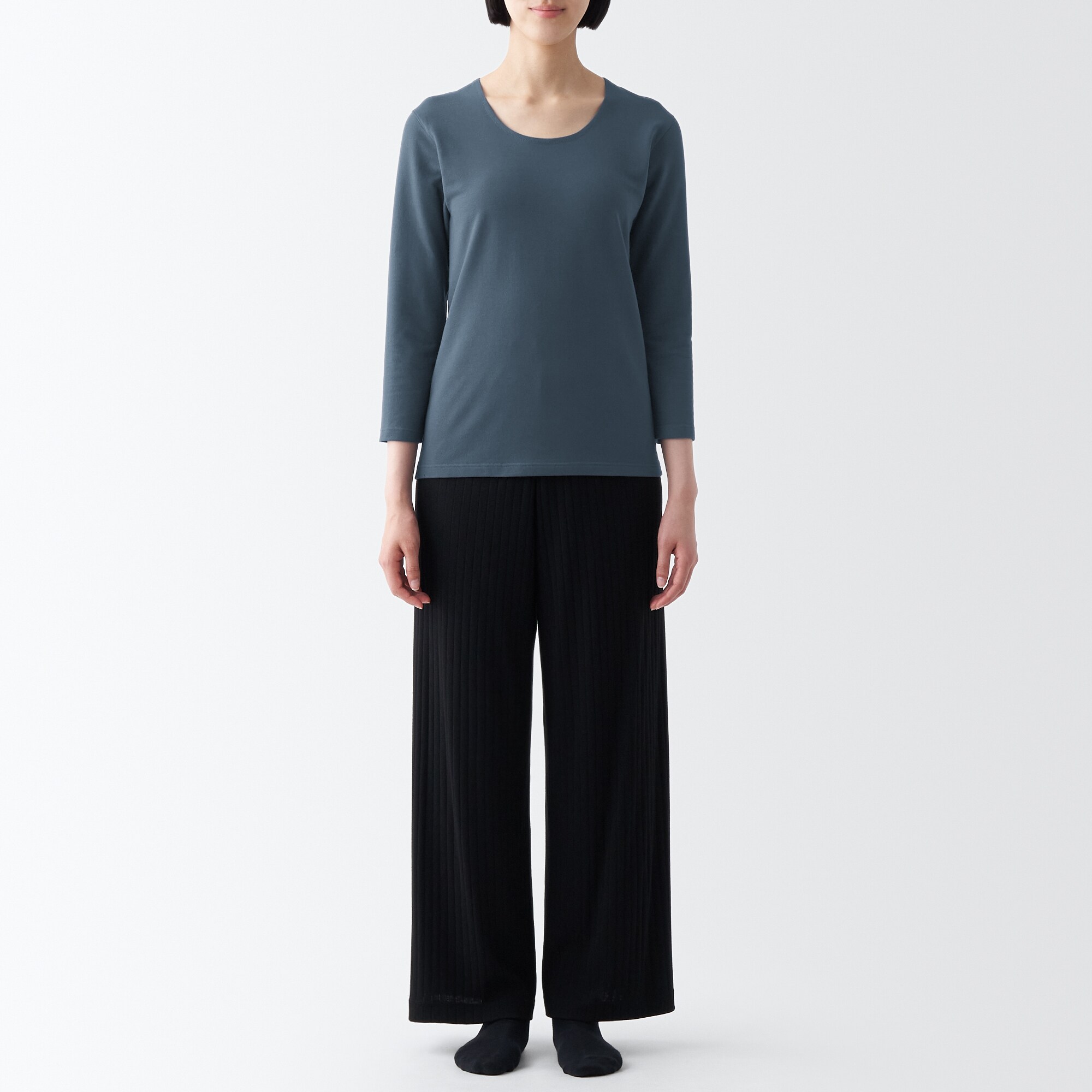 あったか綿　厚手　Ｕネック八分袖Ｔシャツ