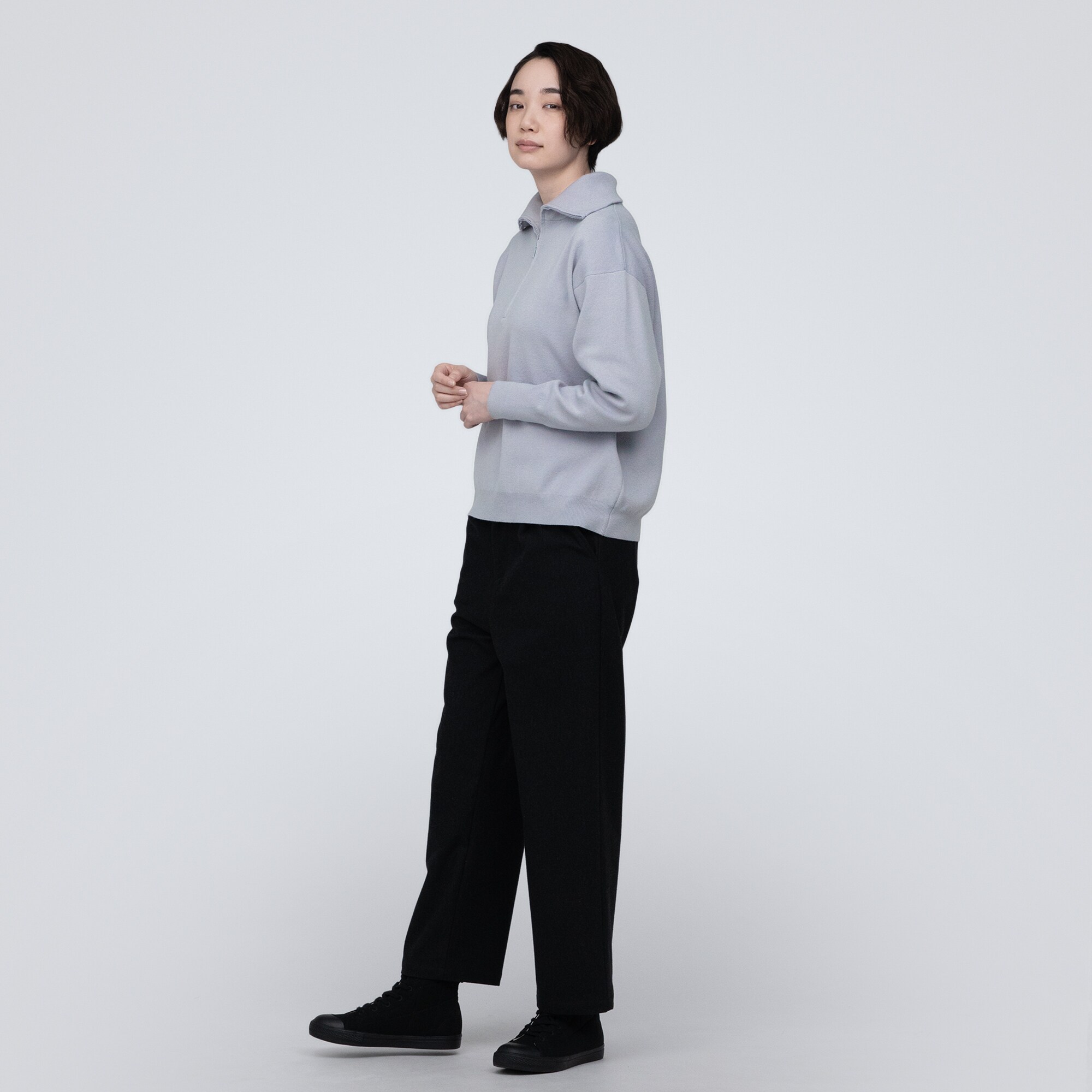 洗えるミラノリブ編みハーフジップセーター（婦人）