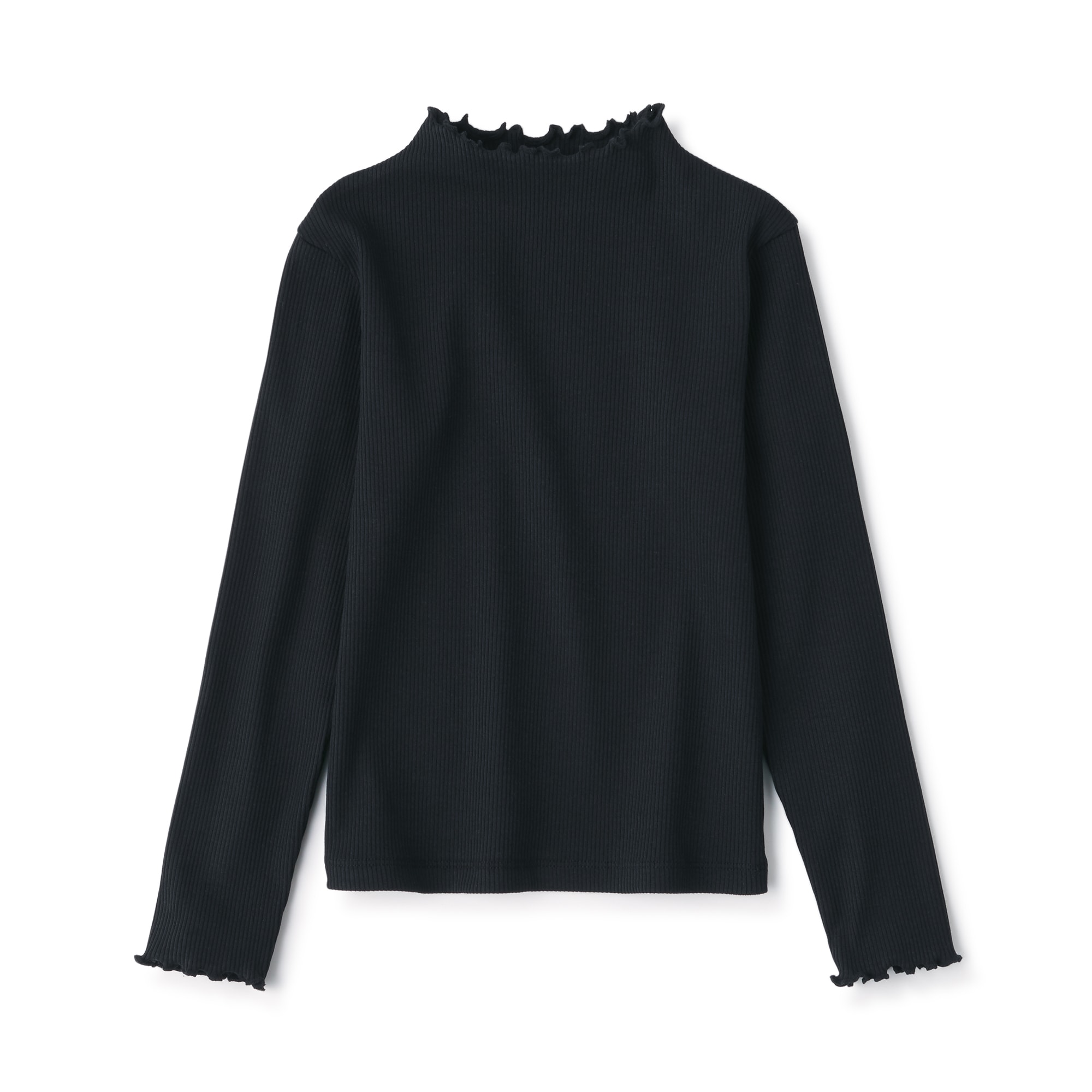 キッズ　ストレッチリブ編みモックネック長袖Ｔシャツ