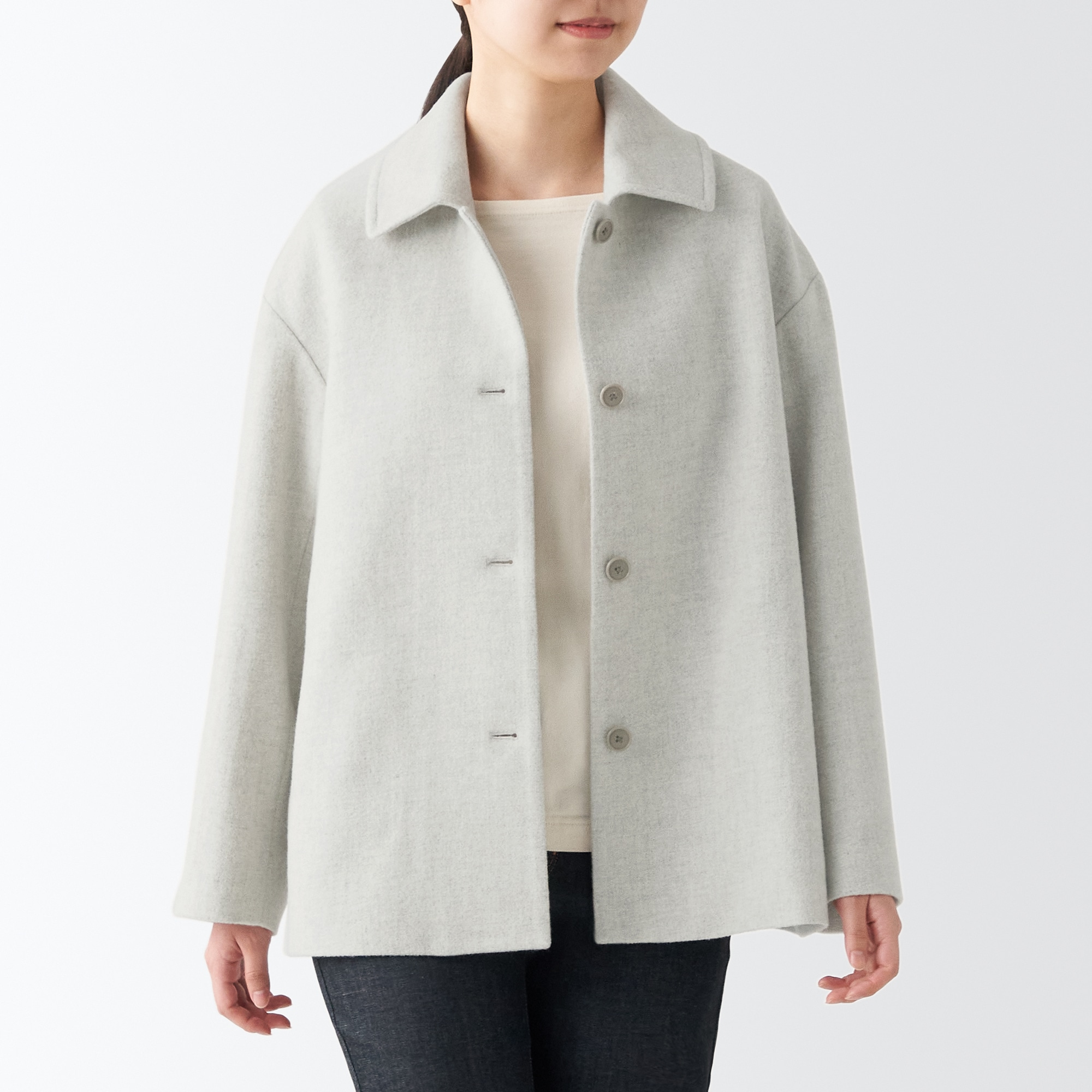 ウール混ステンカラーショートコート