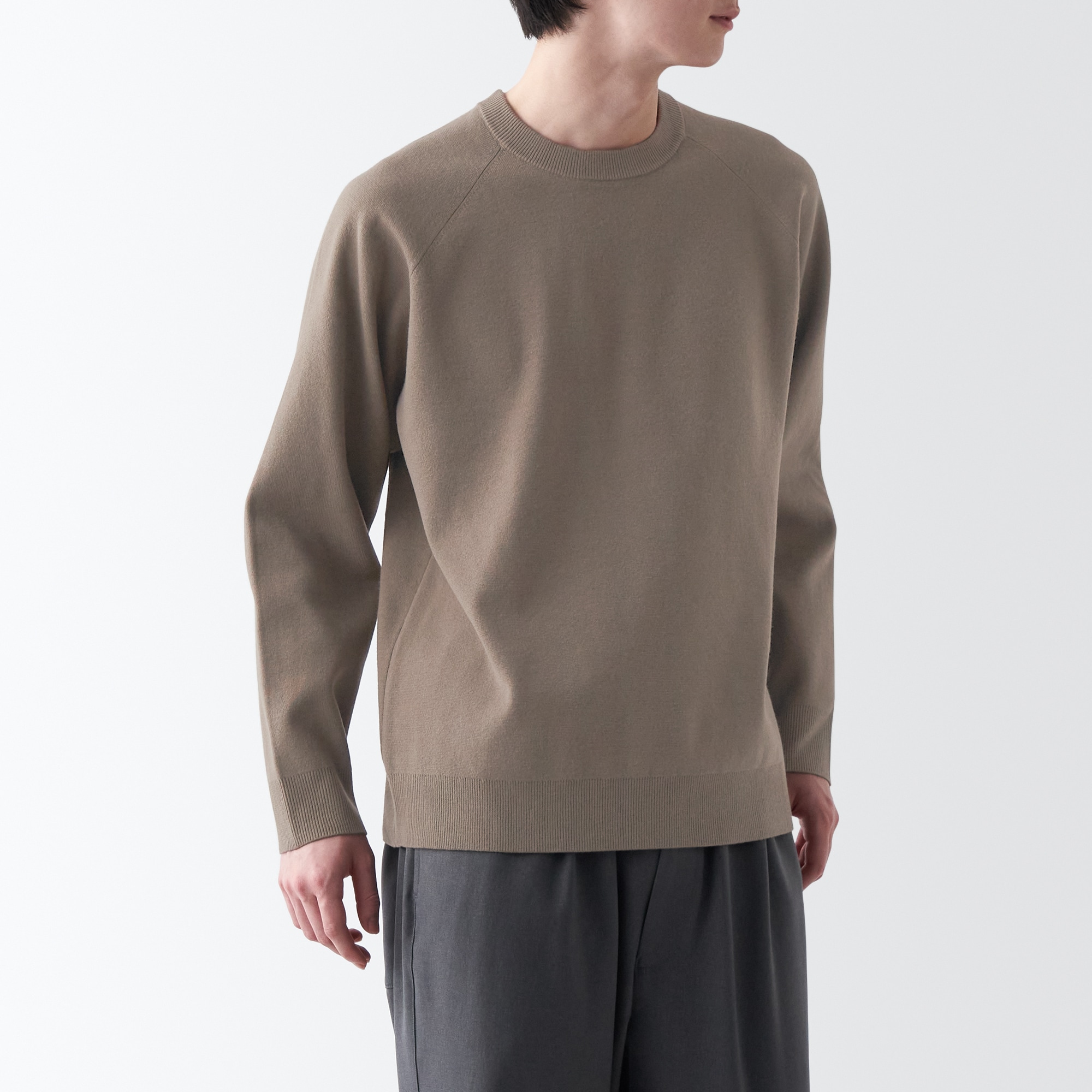 洗えるミラノリブ編みクルーネックワイドセーター（紳士）