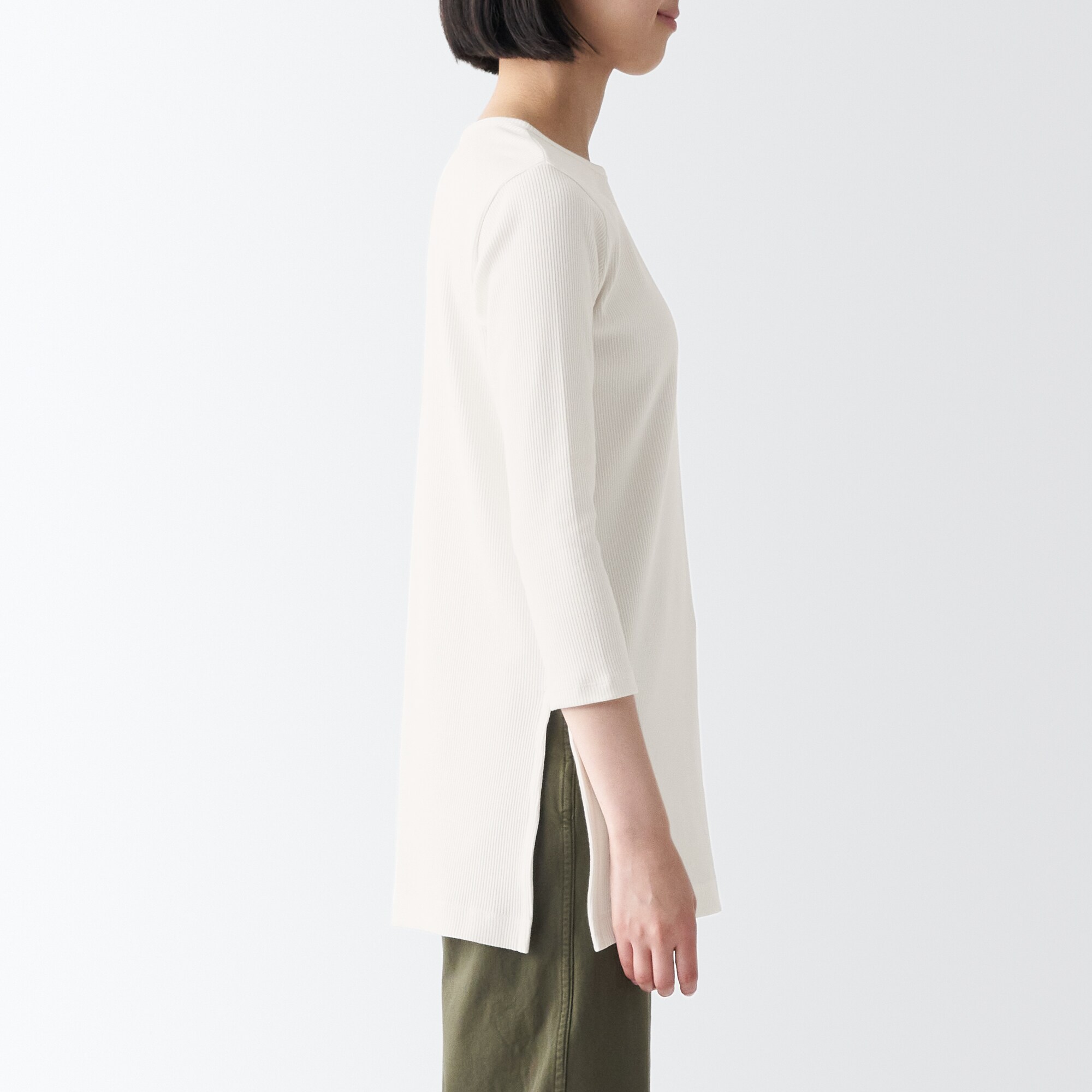 ストレッチリブ編み七分袖チュニック