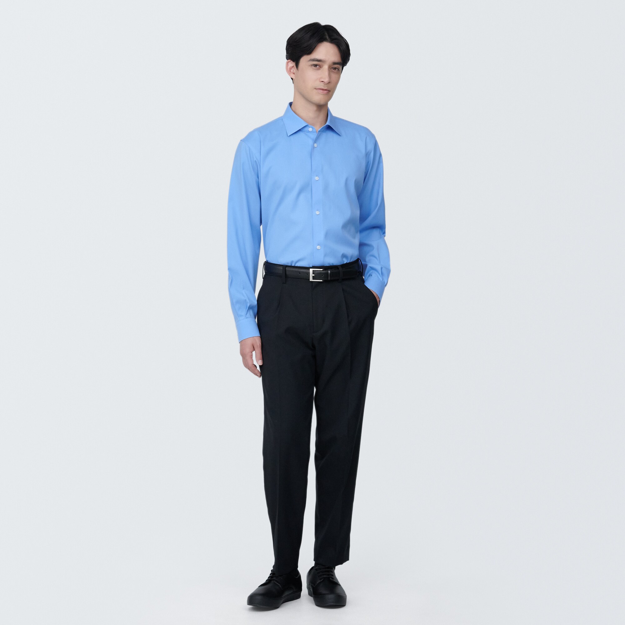 紳士　ノンアイロンセミワイドカラー長袖シャツ