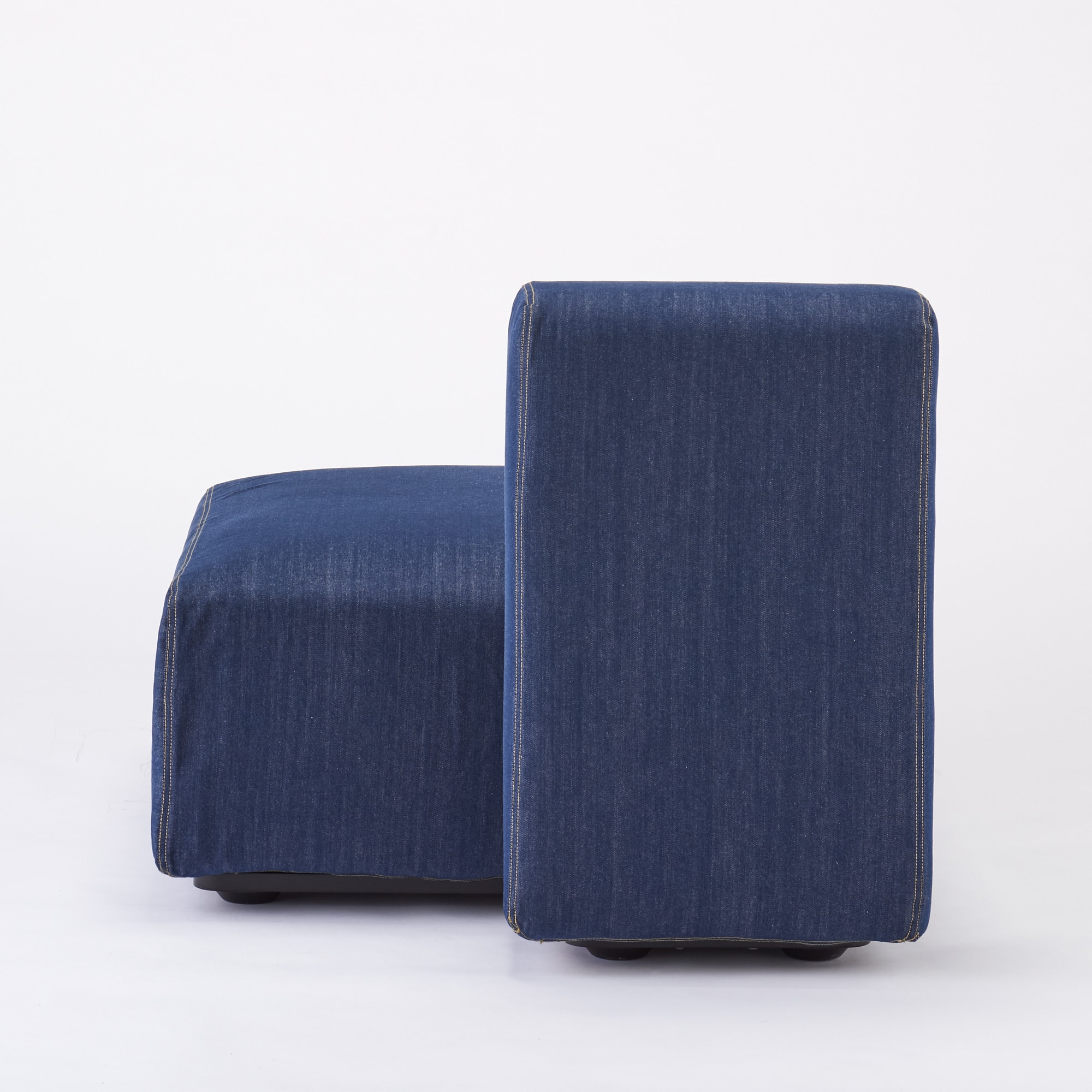 【カバー】綿デニムユニットソファ・ハーフバックレスト・大用カバー／ネイビー