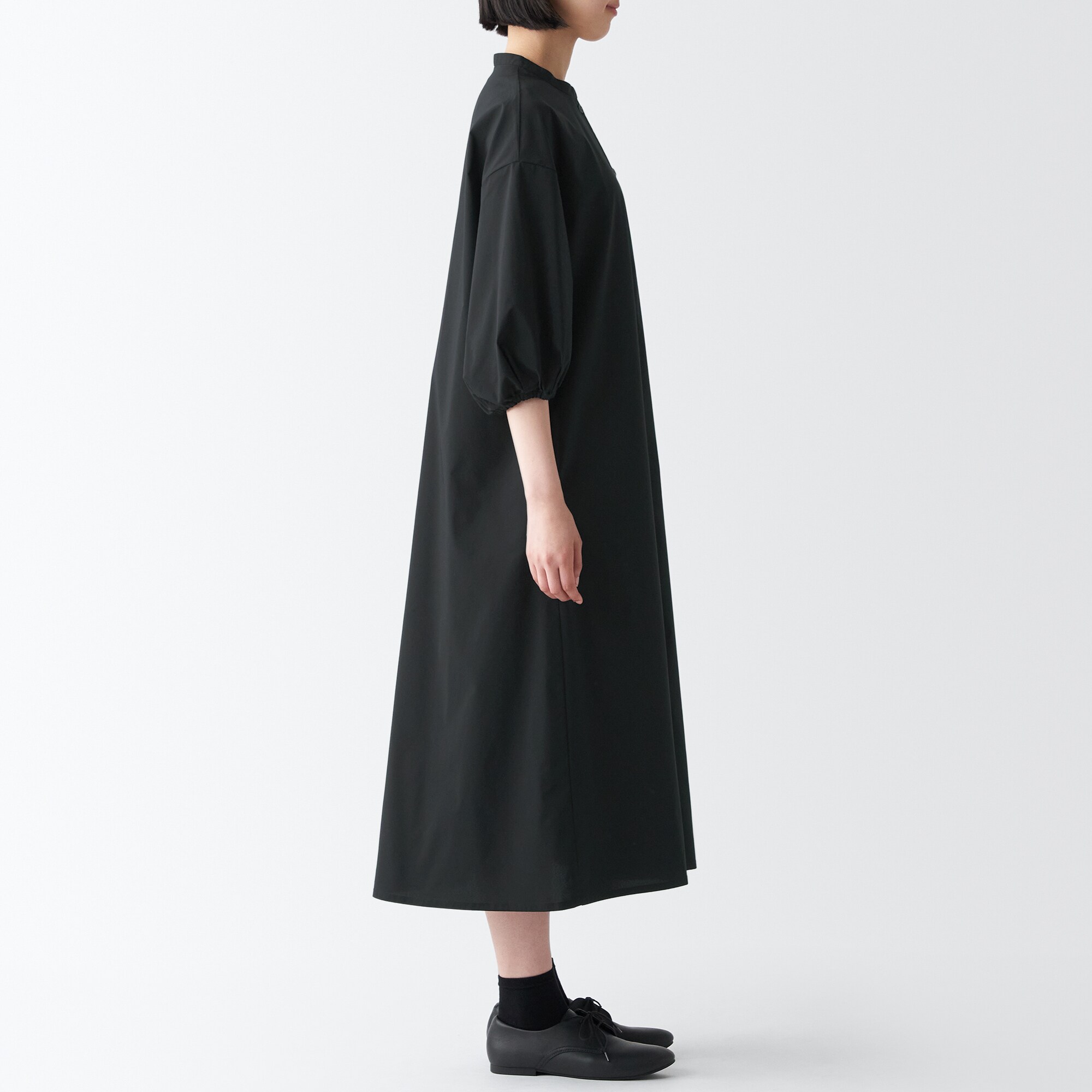 乾きやすいブロード七分袖ワンピース