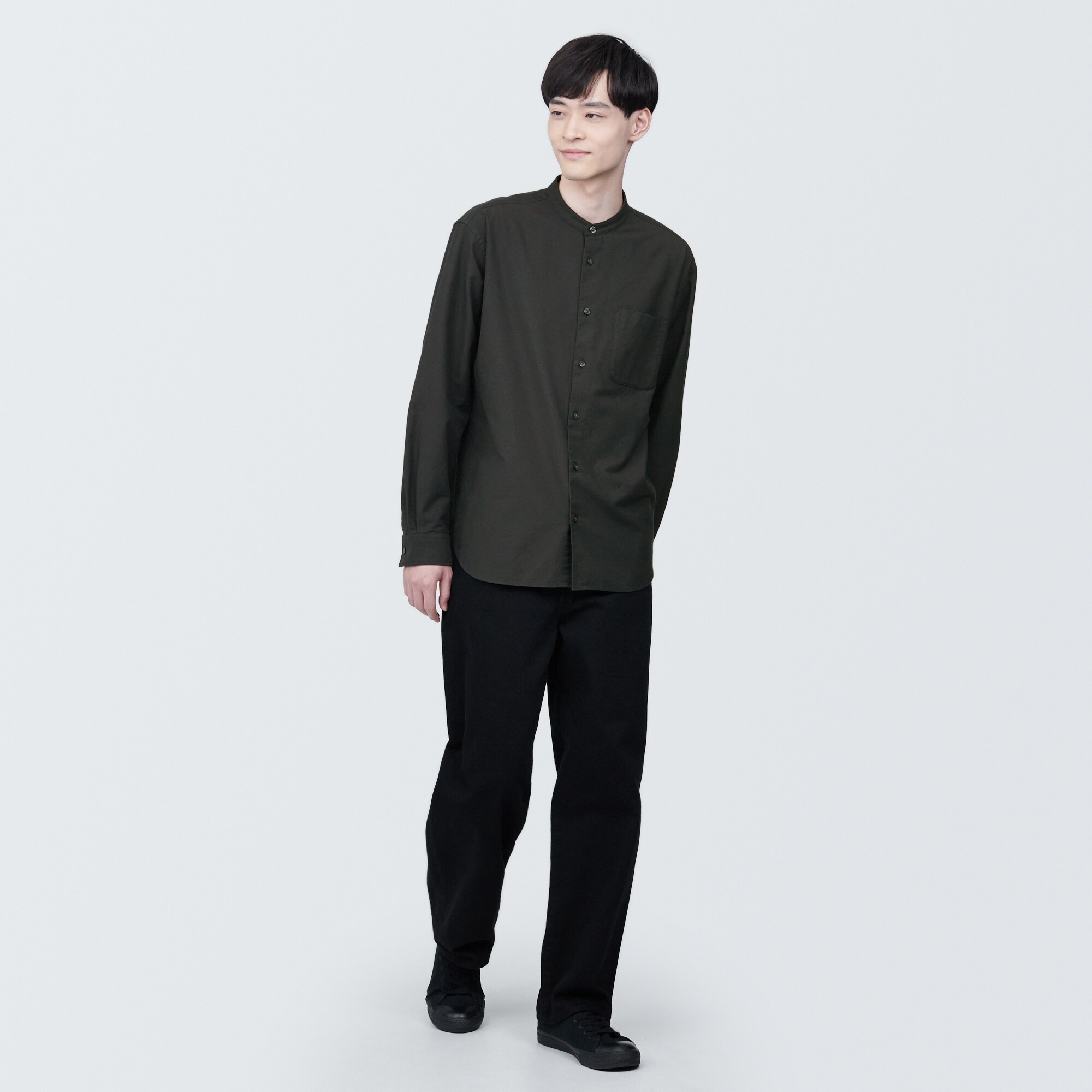 紳士　洗いざらしオックススタンドカラー長袖シャツ