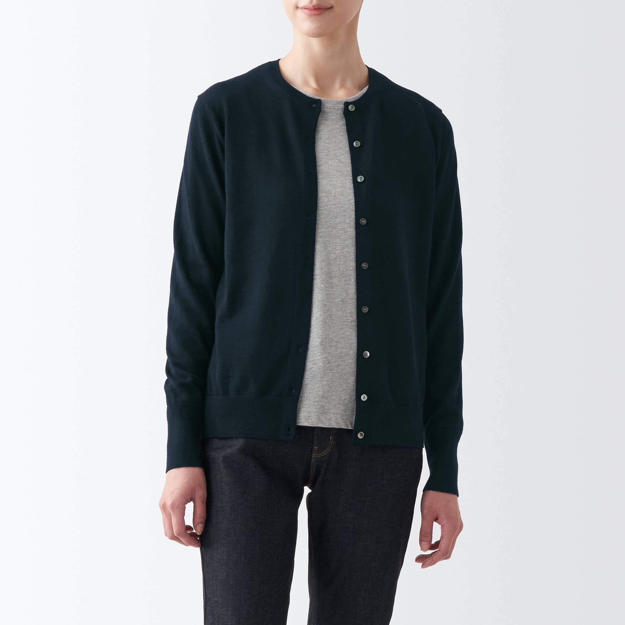 メリノウールクルーネックカーディガン