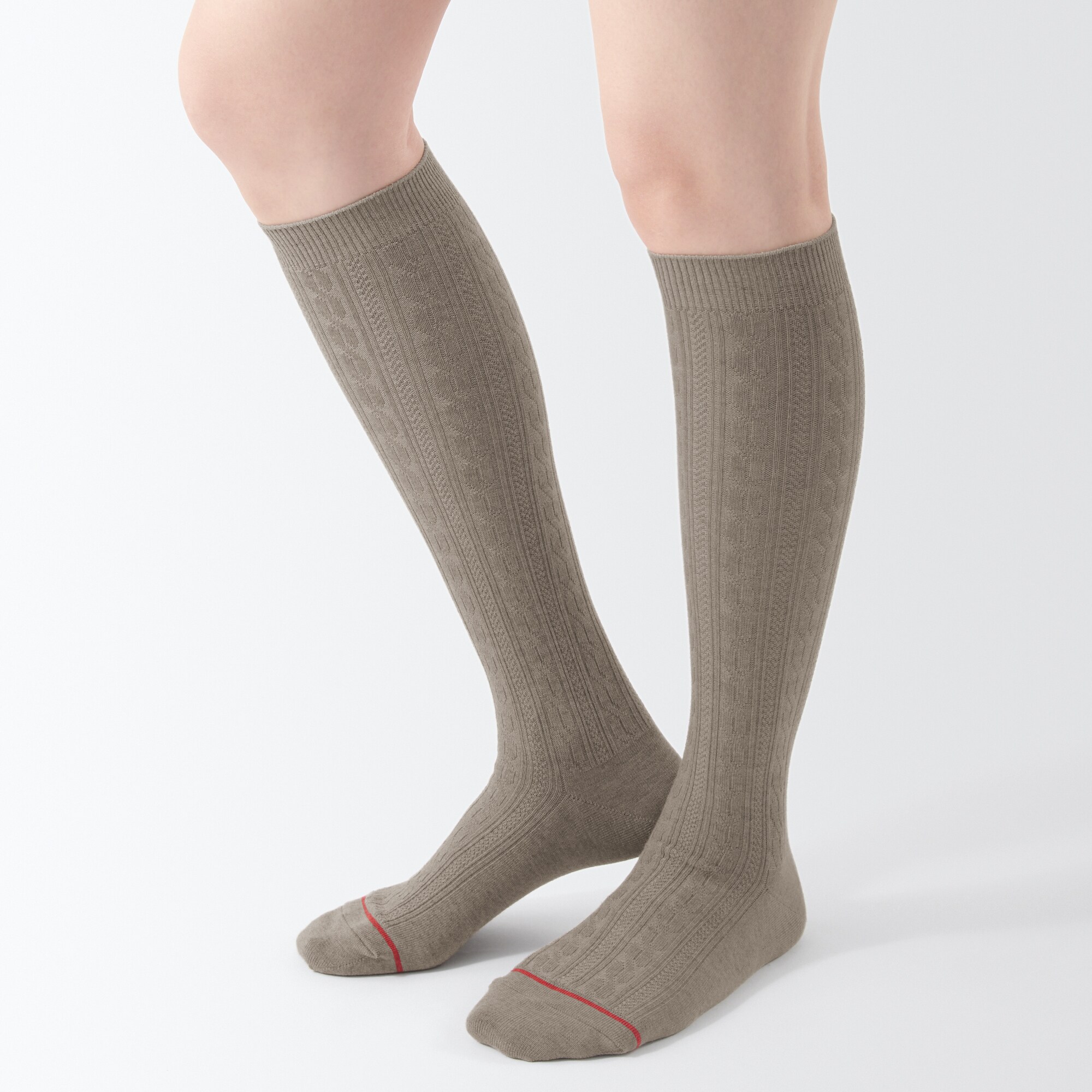 足なり直角　履き口やわらか　あったか綿　柄編みハイソックス（ウール入り／婦人）