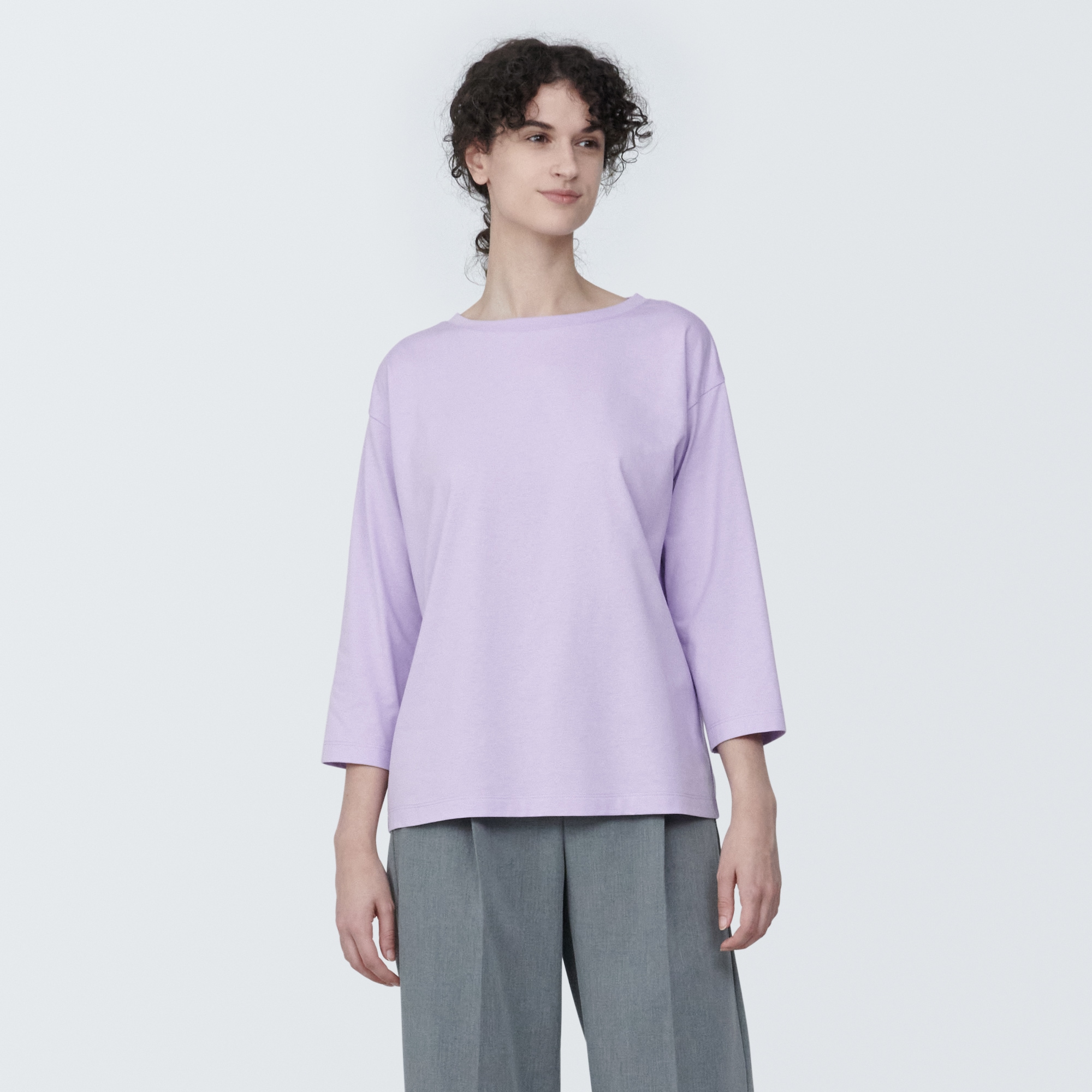 婦人　天竺編みボートネック七分袖Ｔシャツ