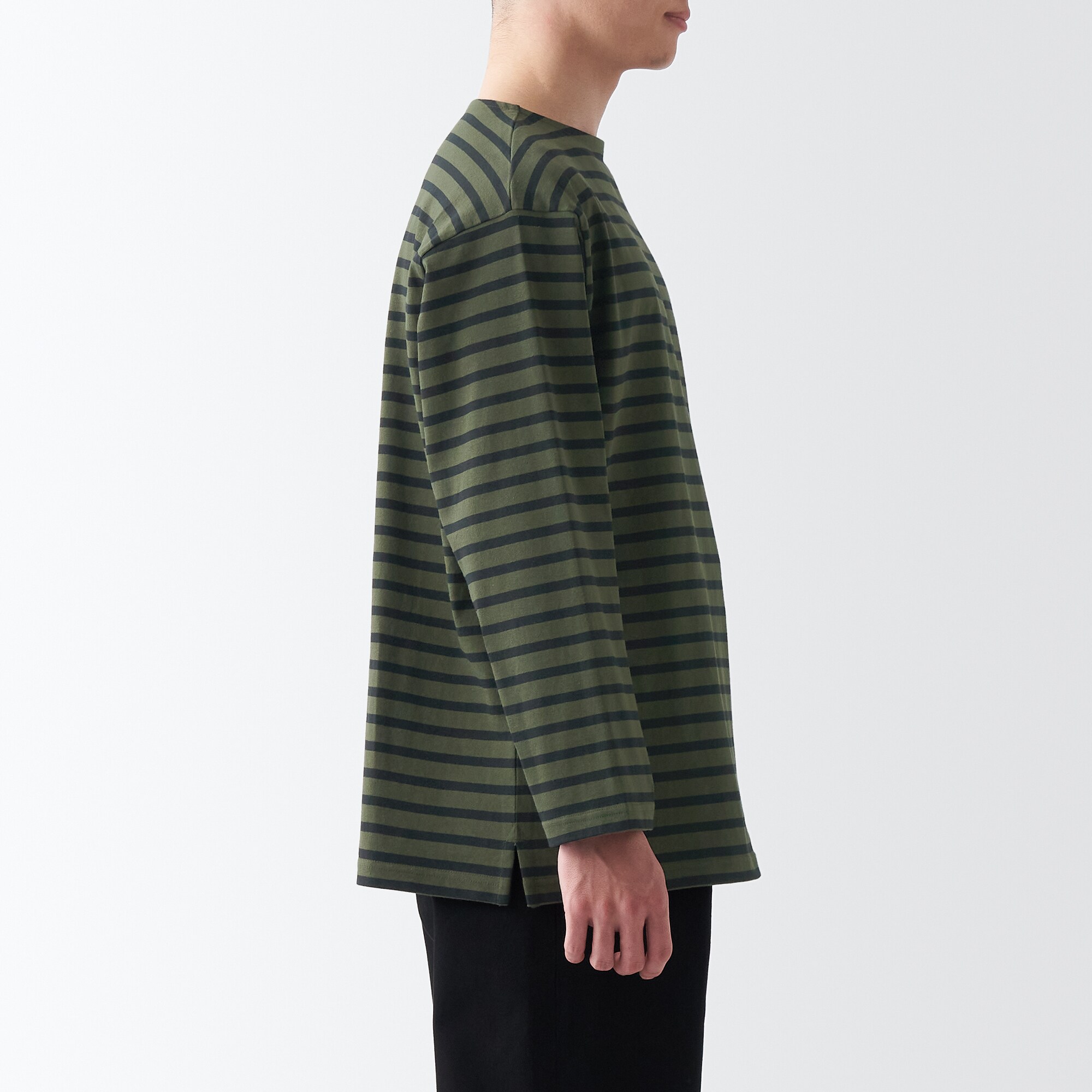 洗いざらし太番手ボートネック九分袖Ｔシャツ