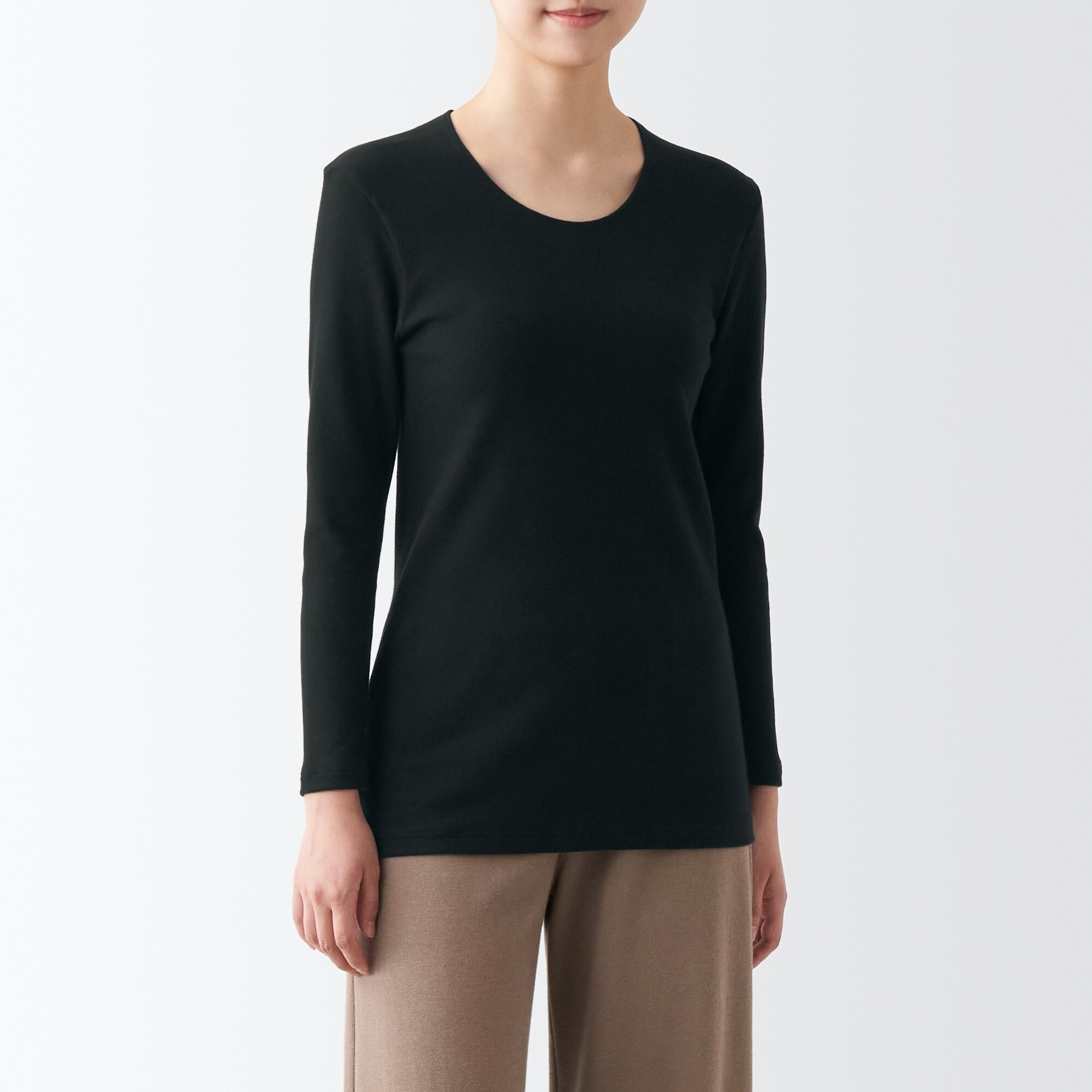 あったか綿　厚手　Ｕネック八分袖Ｔシャツ