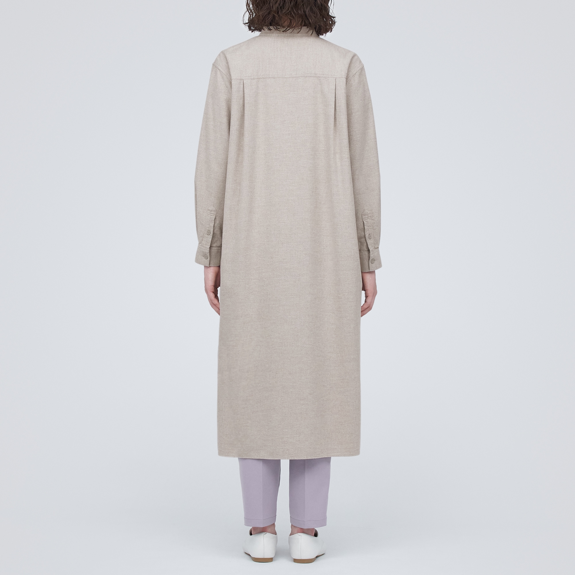 両面起毛フランネルスタンドカラーシャツワンピース