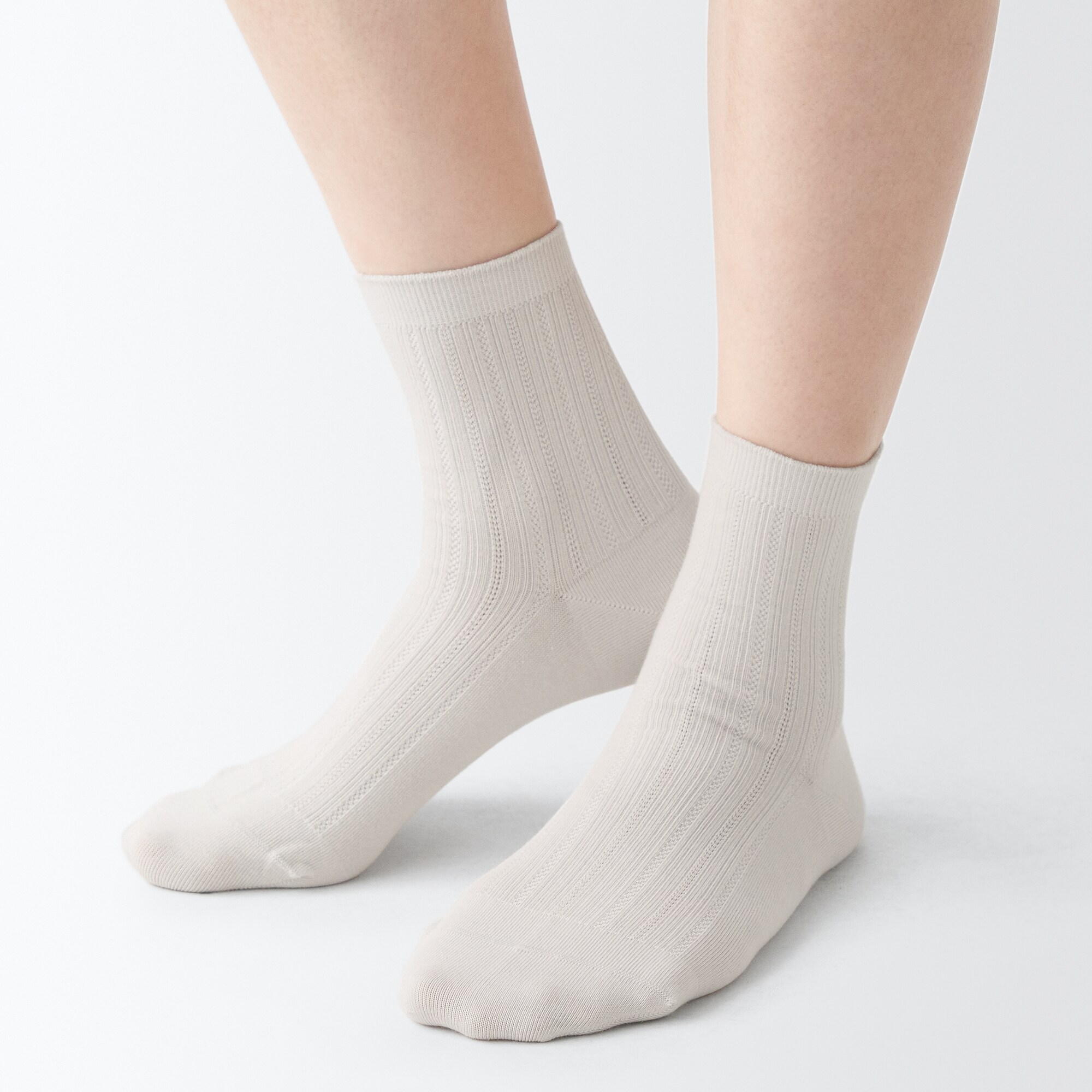 足なり直角　履き口やわらか　柄編みショート丈靴下（婦人）