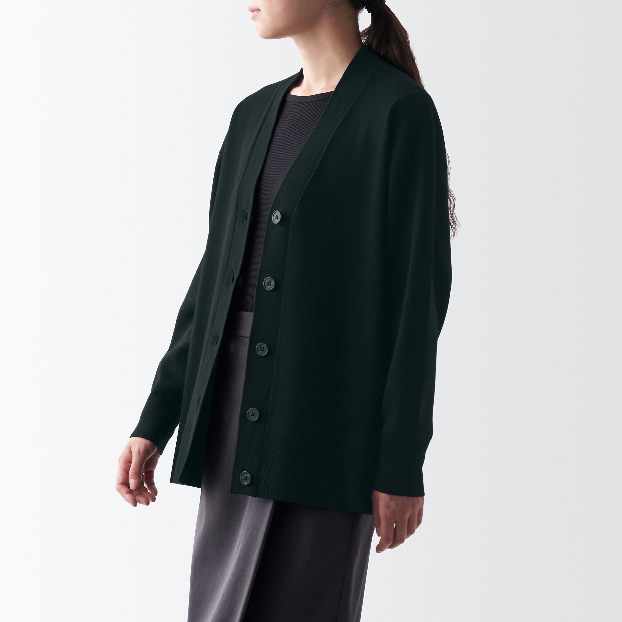 洗えるミラノリブ編みＶネックワイドカーディガン