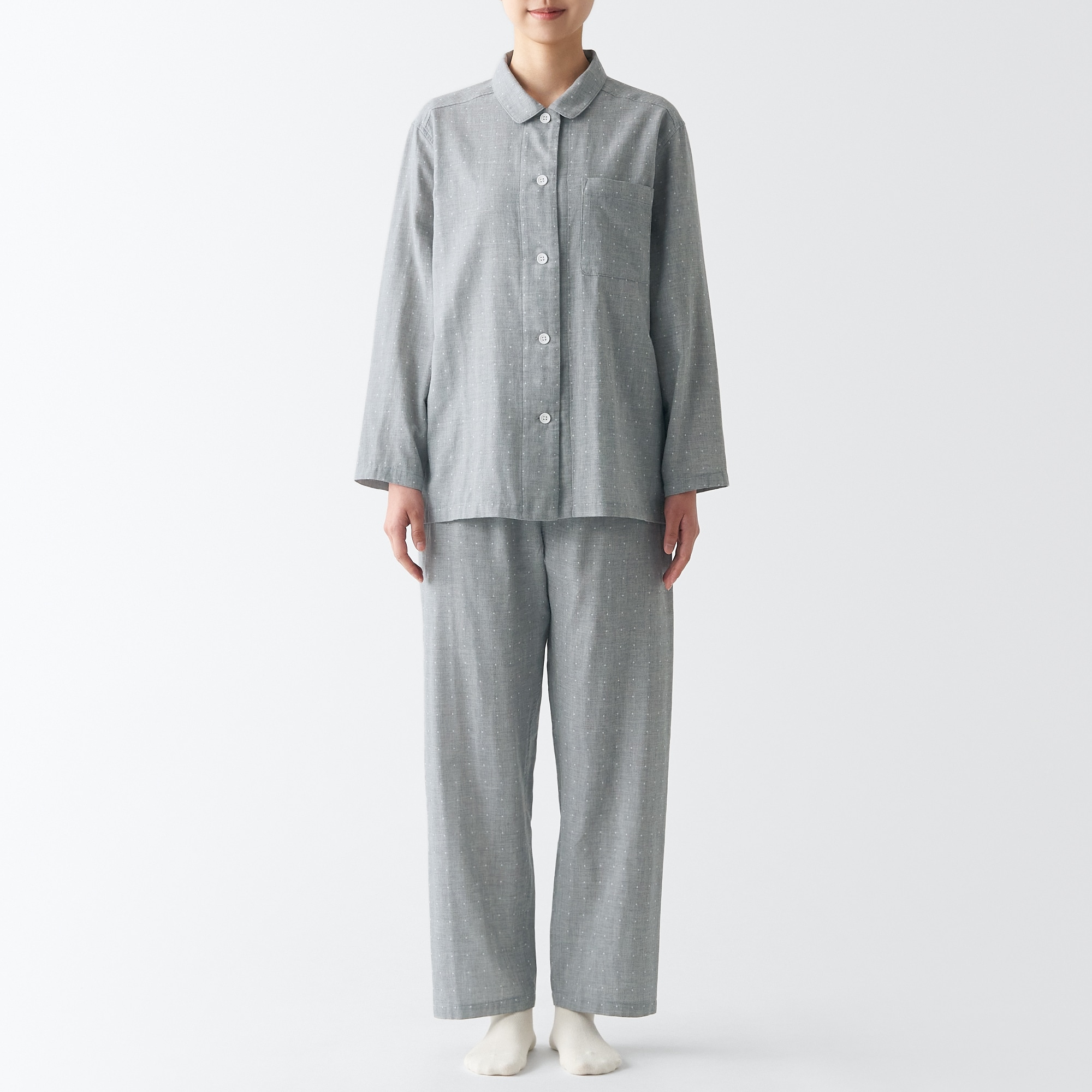 【年中着られる定番】脇に縫い目のない　二重ガーゼパジャマ