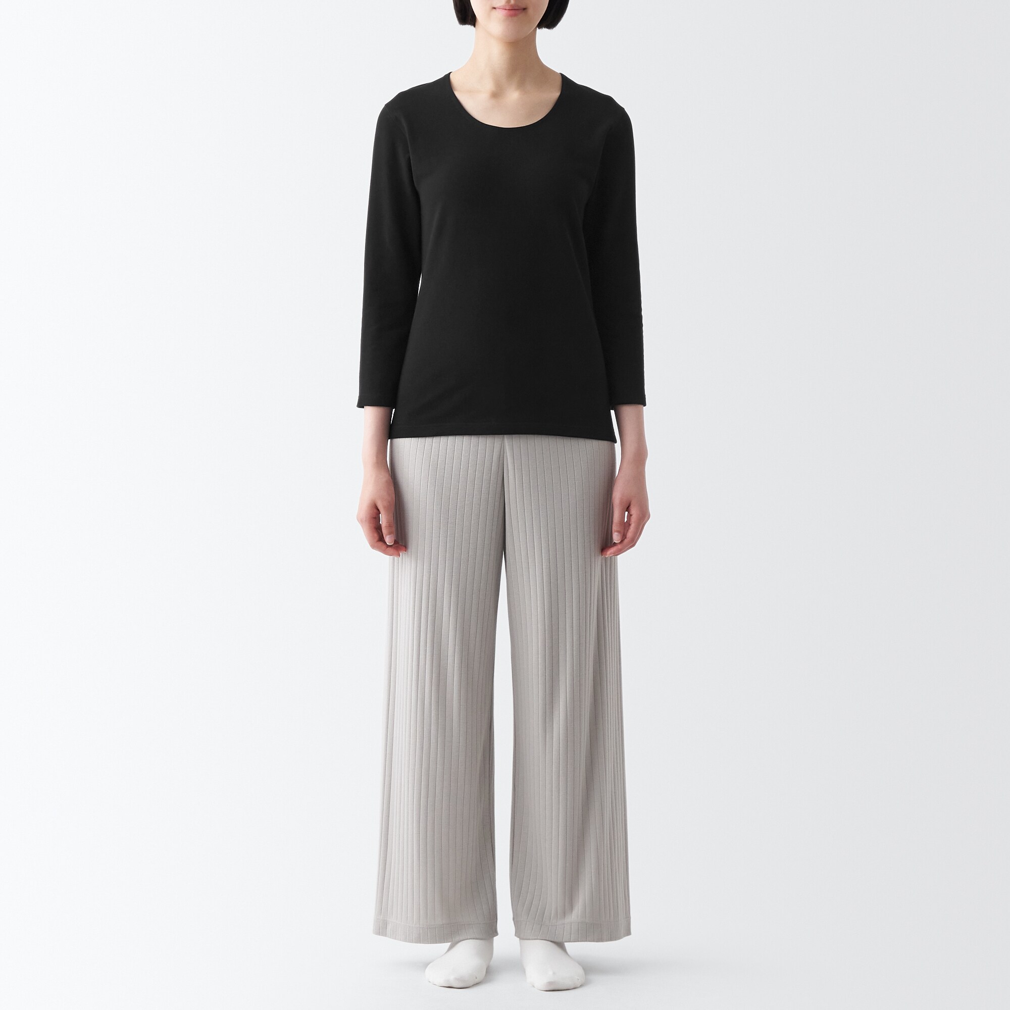 あったか綿　厚手　Ｕネック八分袖Ｔシャツ