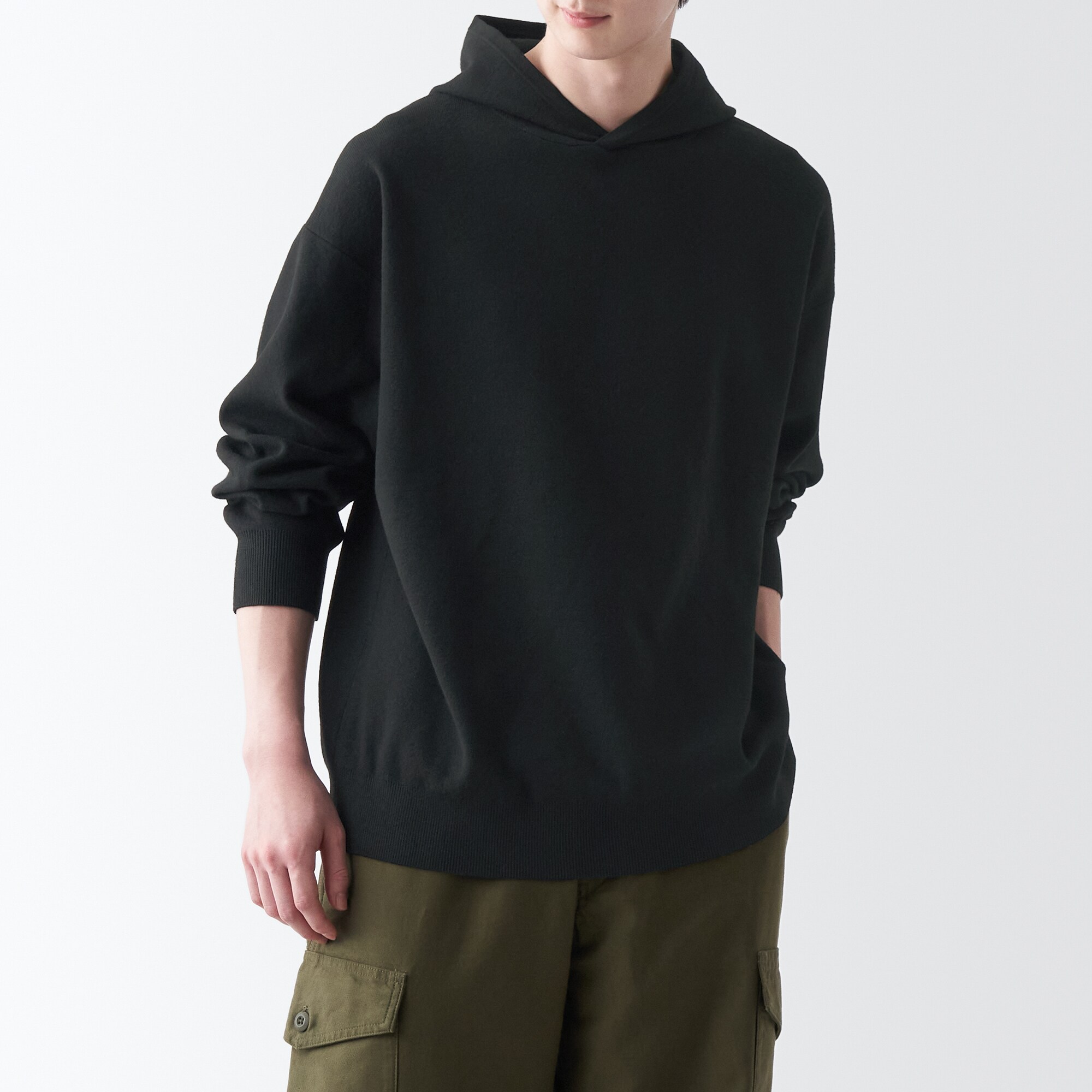 洗えるミラノリブ編みワイドプルパーカ（紳士）