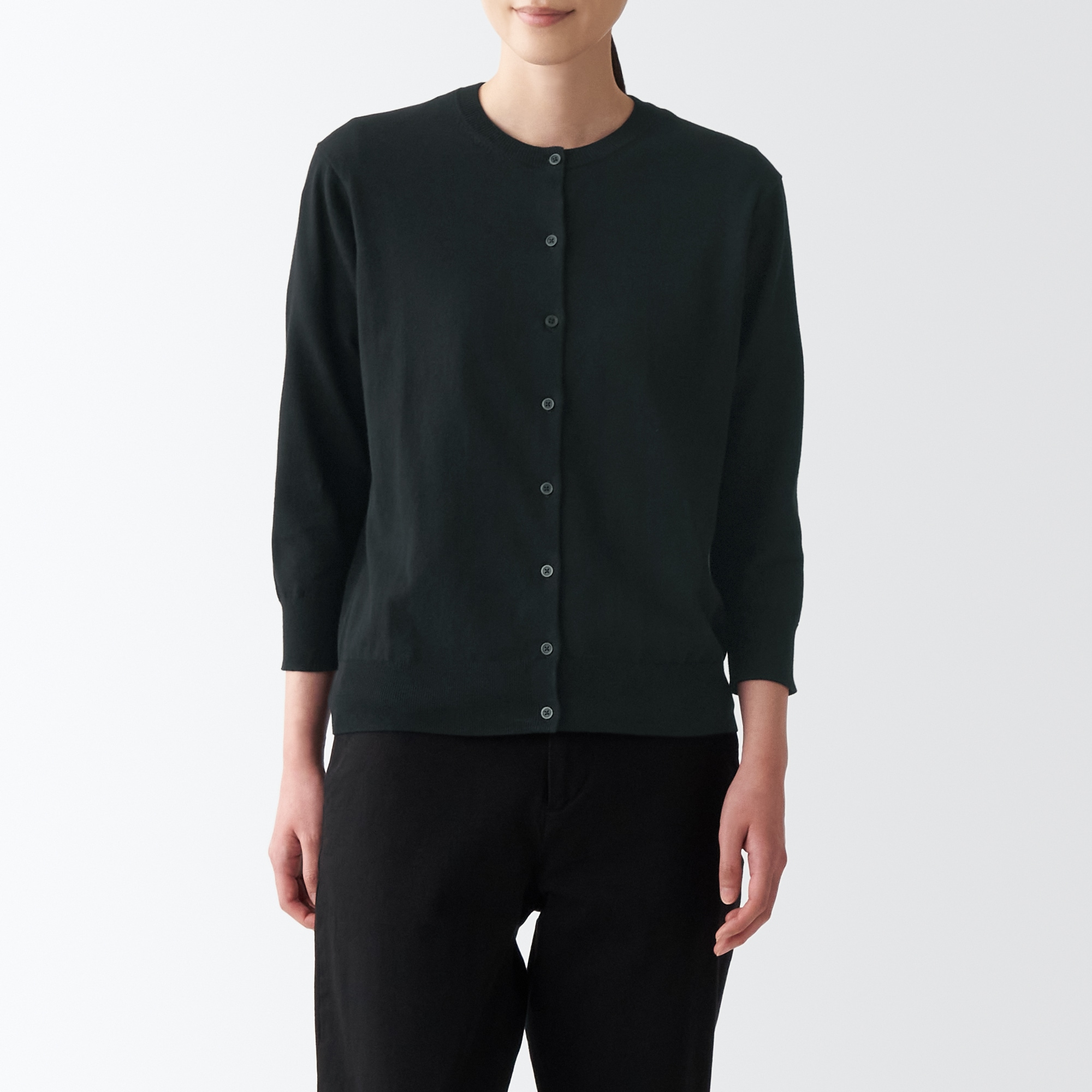 ＵＶカット強撚クルーネックカーディガン（七分袖）