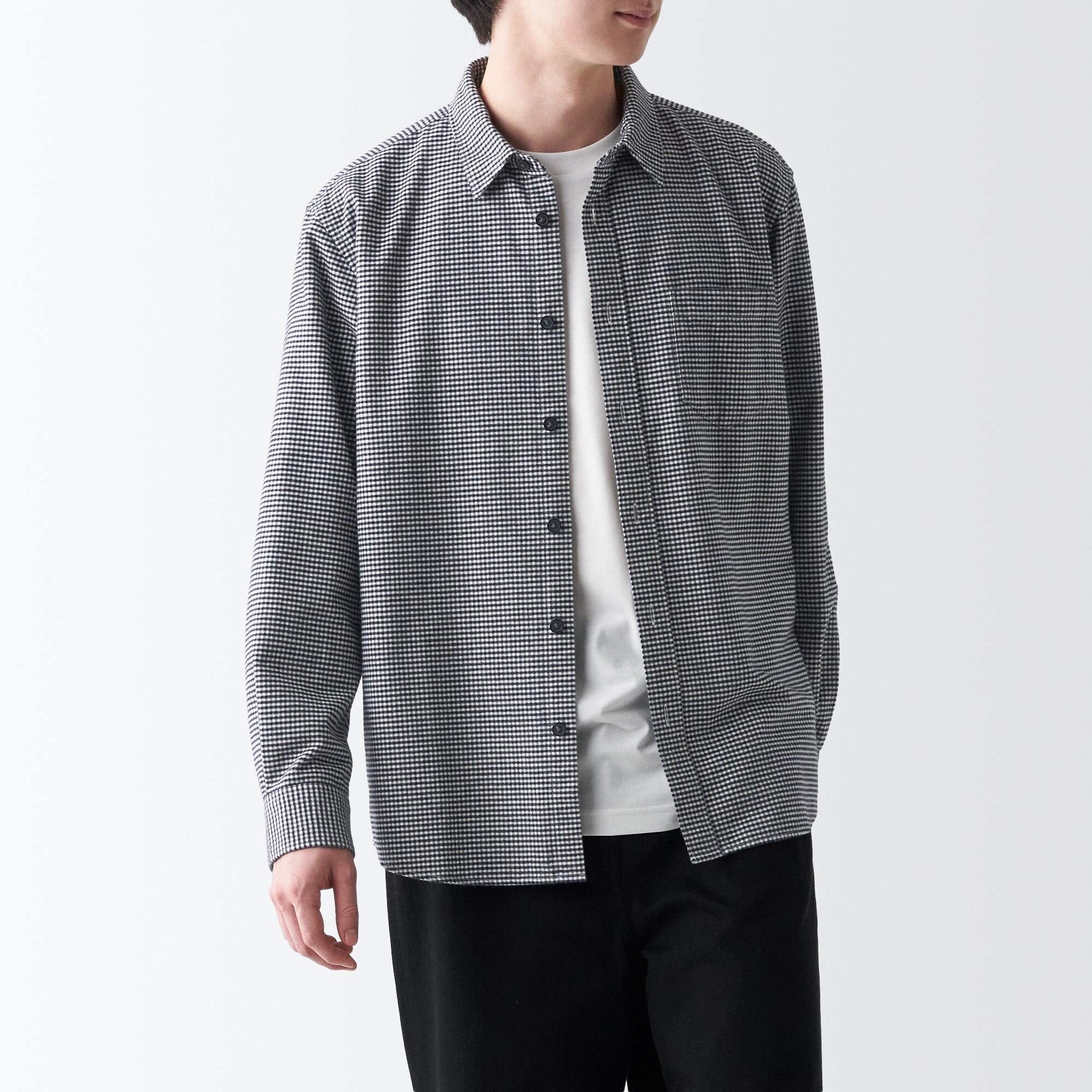 両面起毛フランネル長袖シャツ