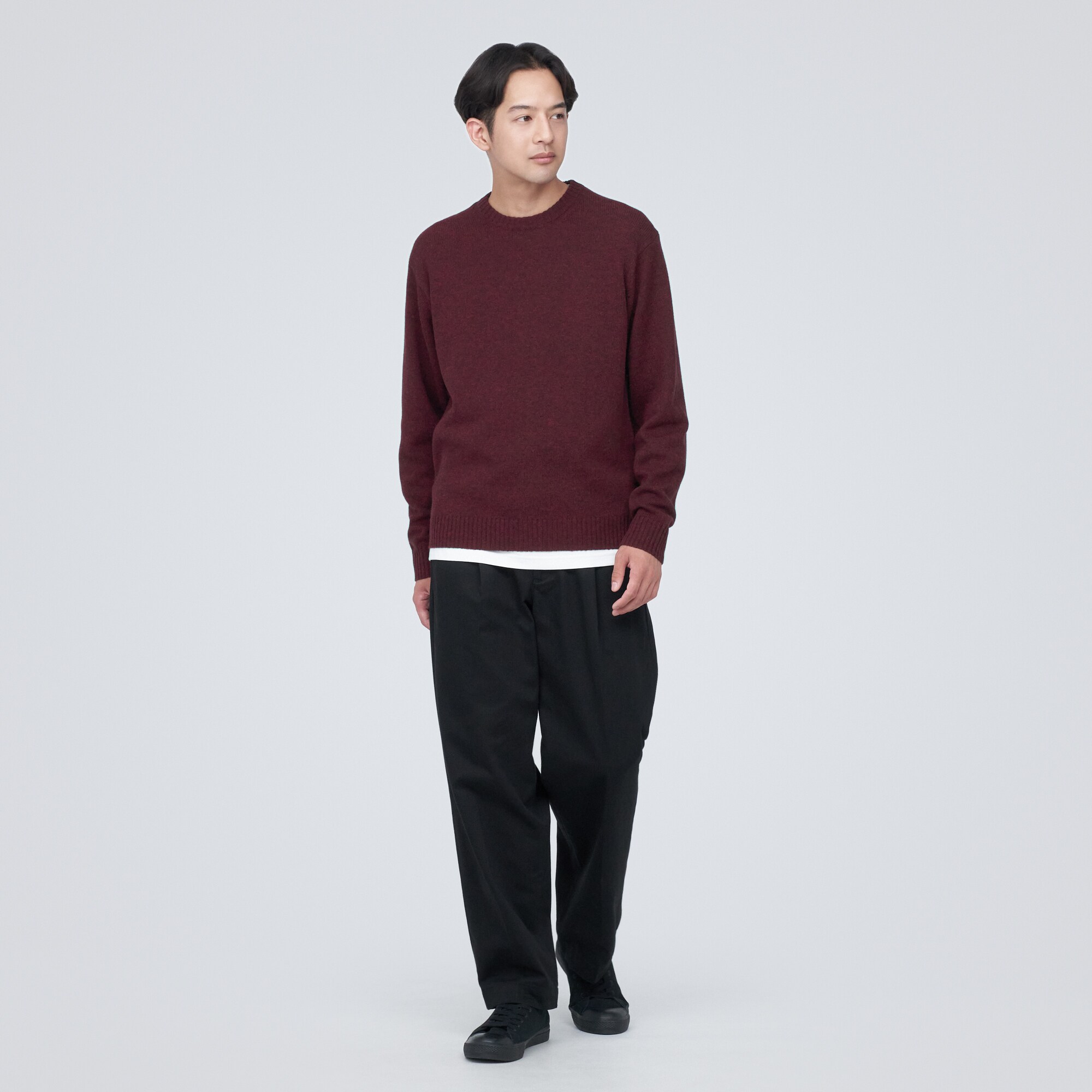 洗えるウールミドルゲージクルーネックセーター