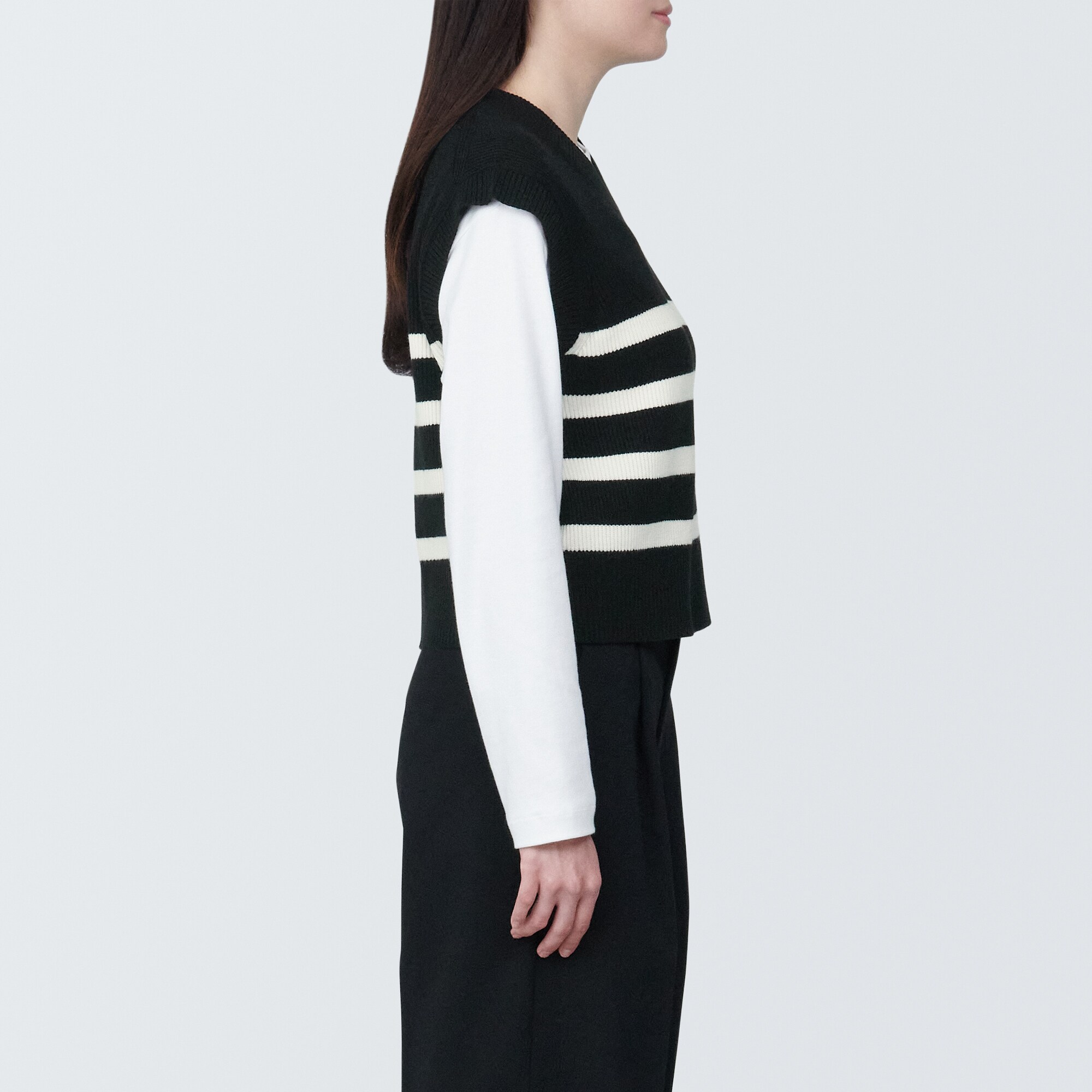 婦人　洗える畦編みショート丈Ｖネックベスト