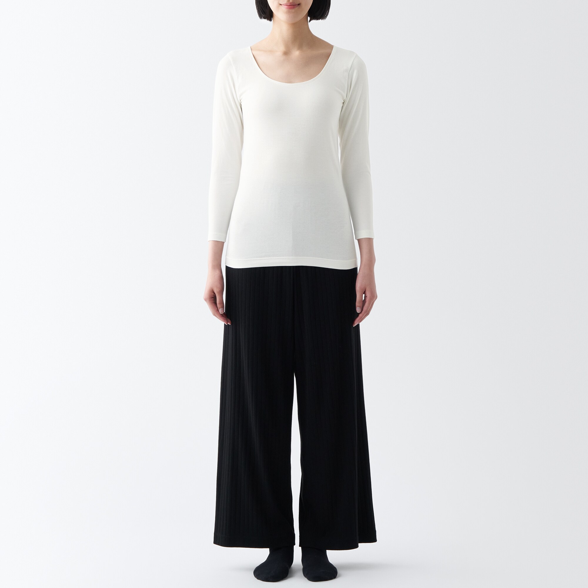 あったか綿　Ｕネック八分袖Ｔシャツ