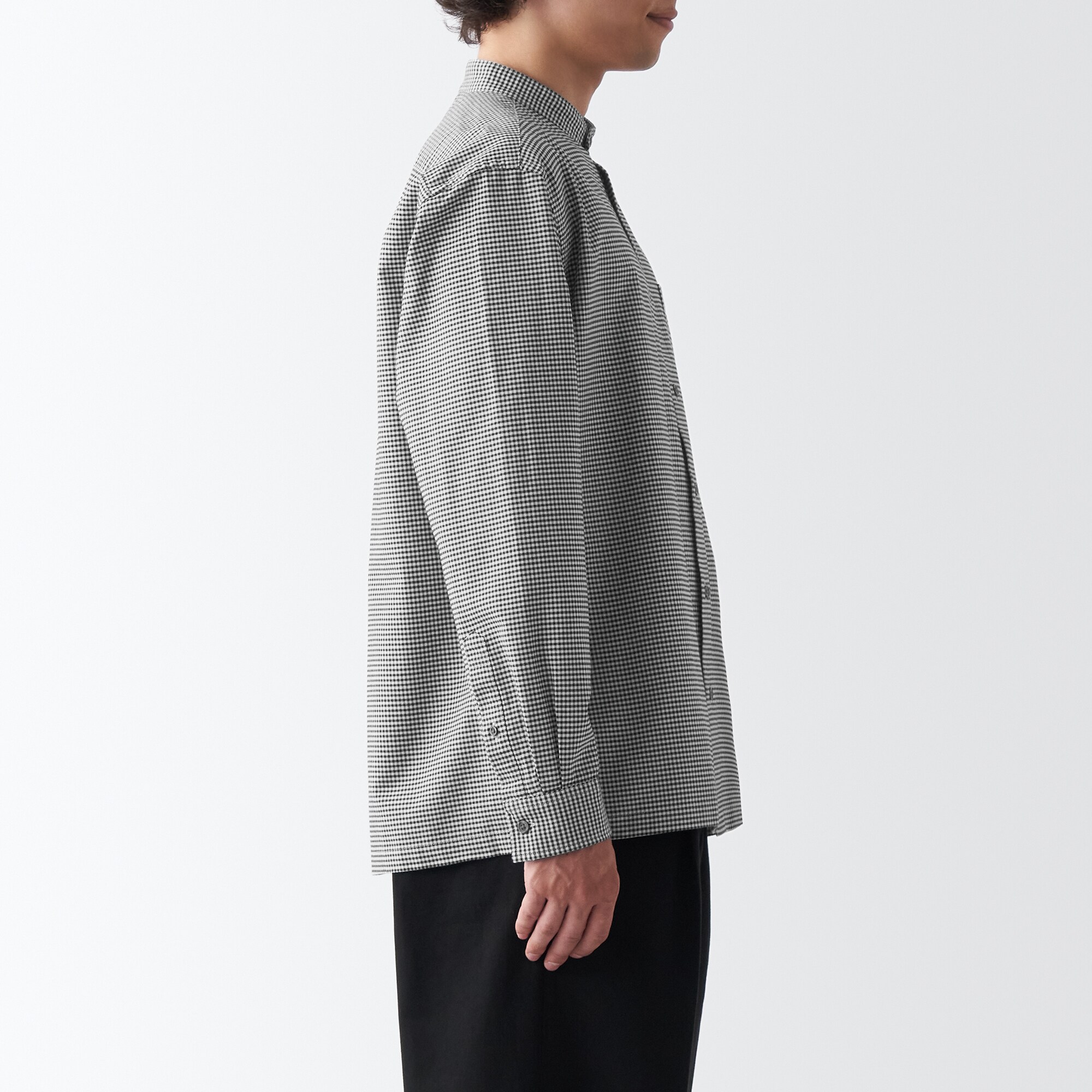 洗いざらしオックススタンドカラー長袖シャツ