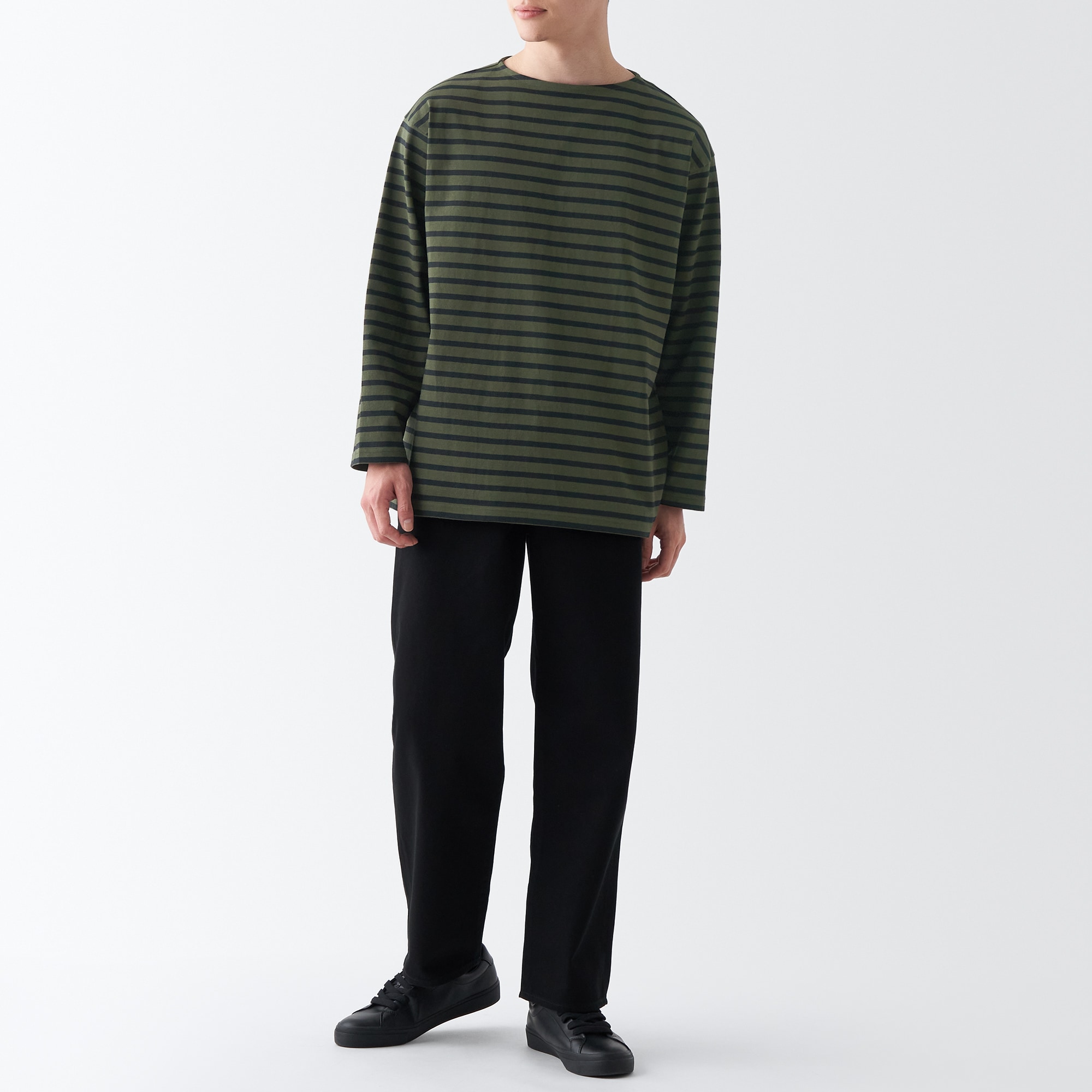 洗いざらし太番手ボートネック九分袖Ｔシャツ