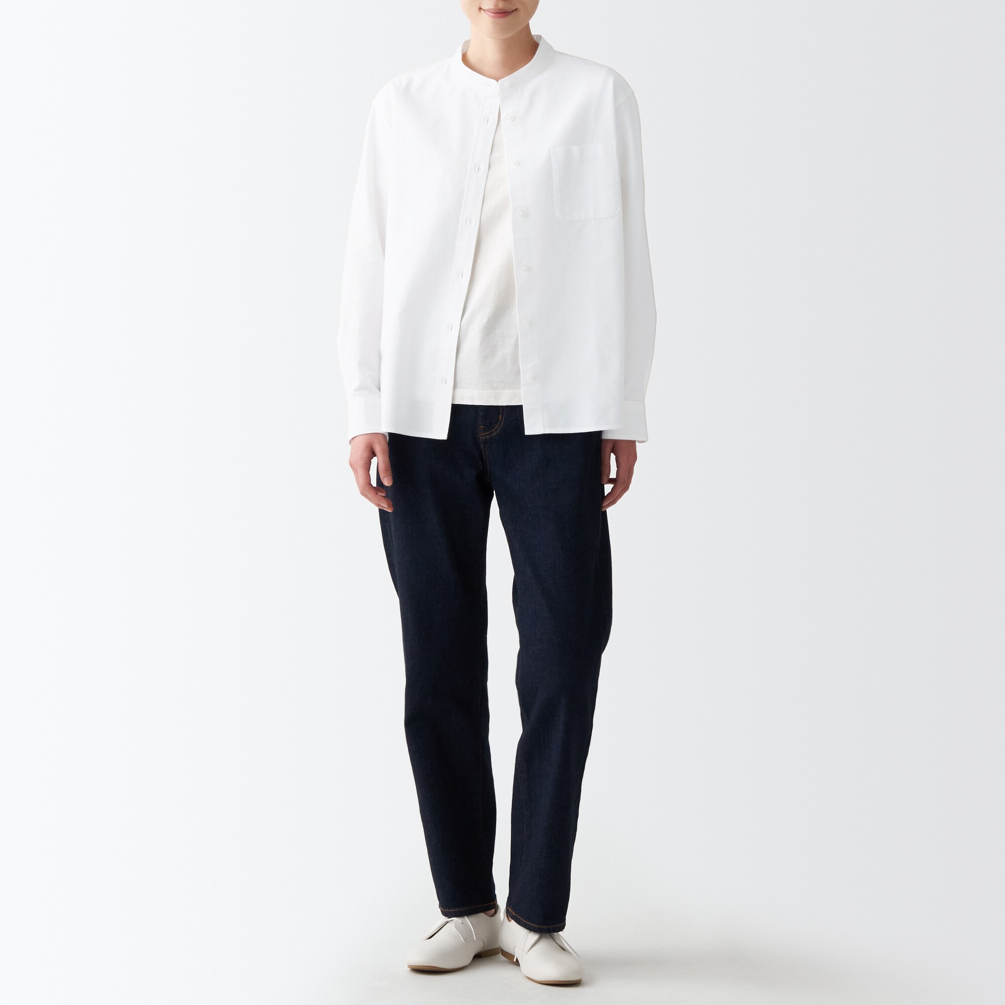 洗いざらしオックススタンドカラーシャツ