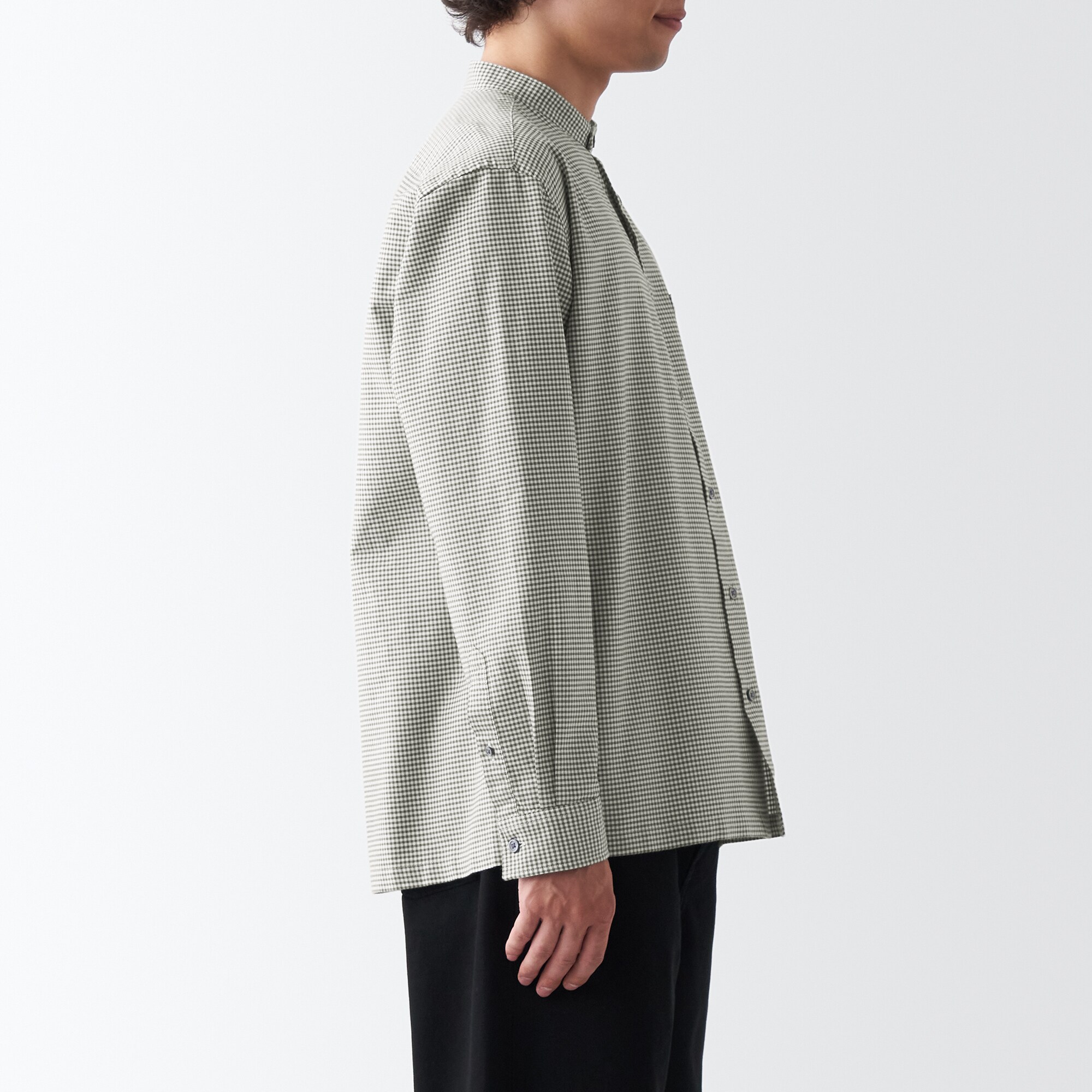 洗いざらしオックススタンドカラー長袖シャツ