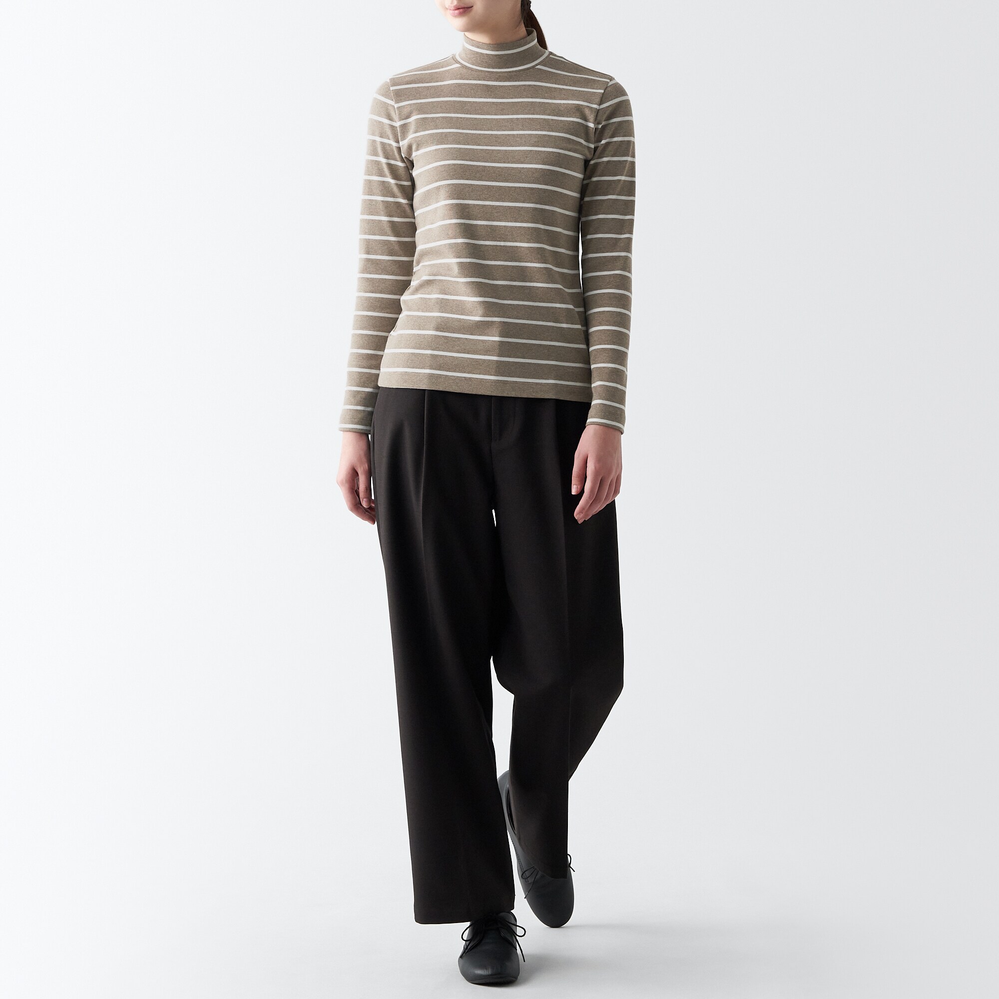 ストレッチフライス編みハイネック長袖Ｔシャツ